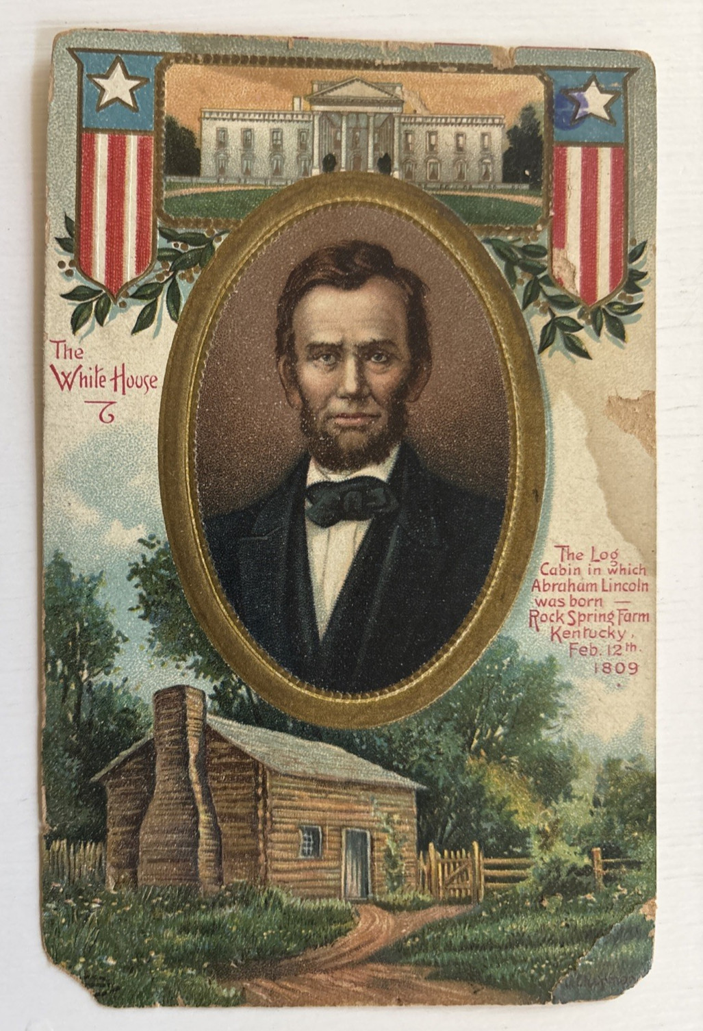 Abraham Lincoln Birth Home The Log Cabin Rock Spring Farm & White House Postcard