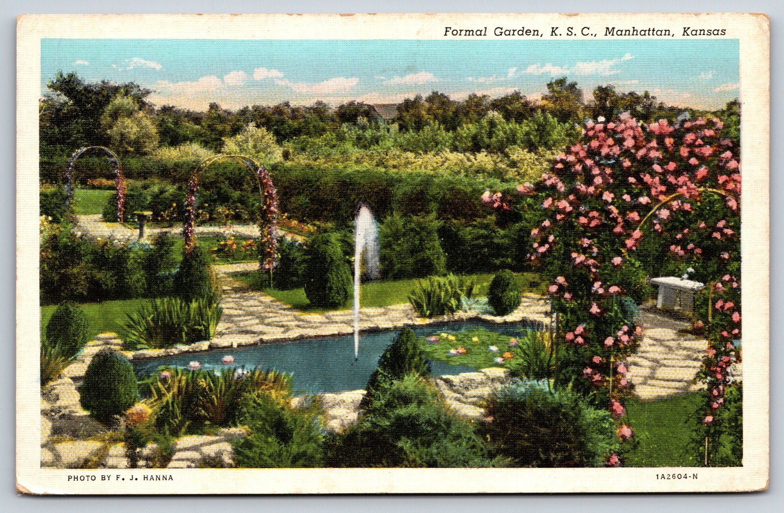 Formal Gardens, KSC, Manhattan Kansas KS Vintage Postcard F7
