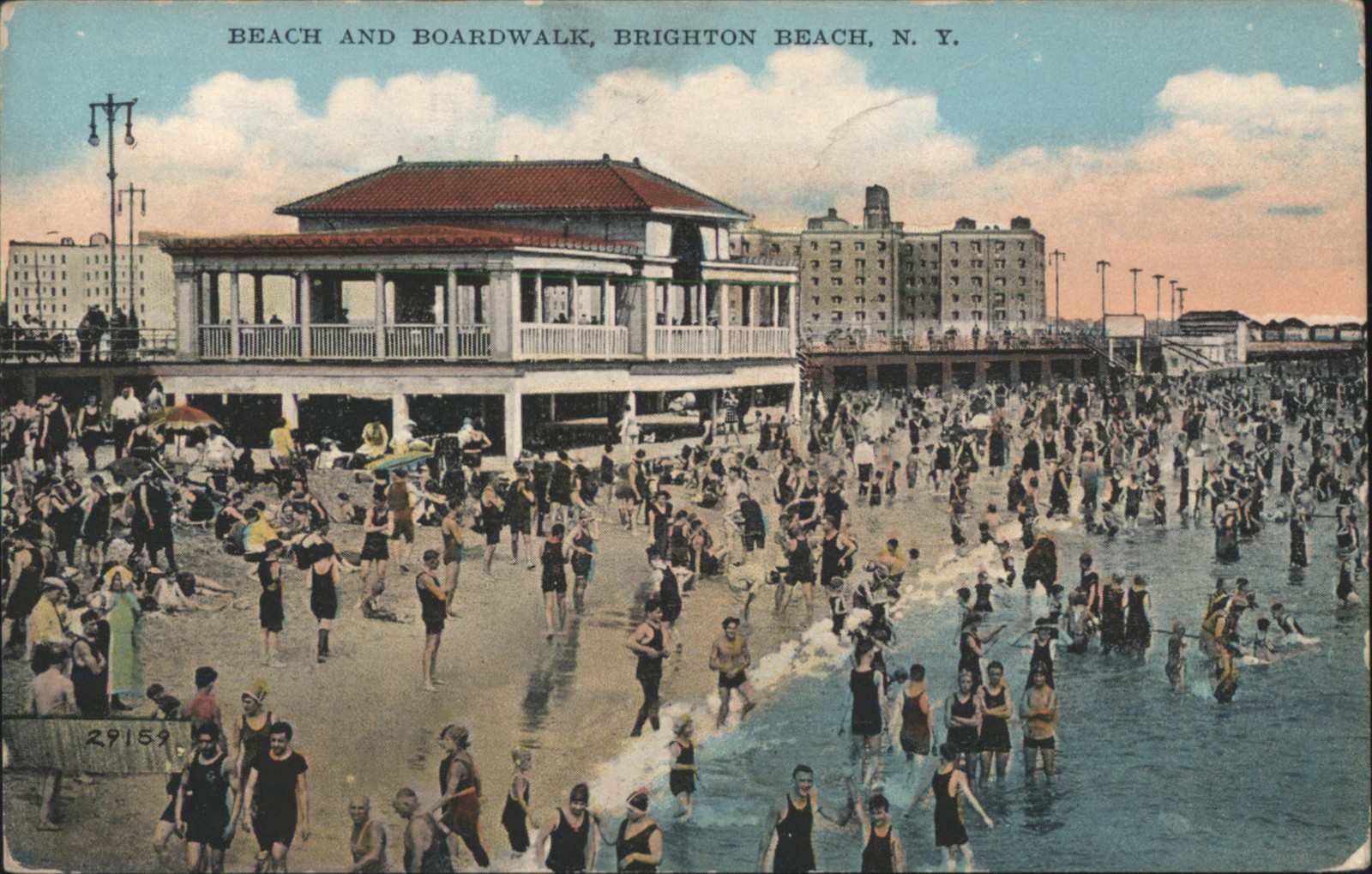 Brighton Beach, NY New York BEACH BOARDWALK 1936 Brooklyn Vintage Postcard
