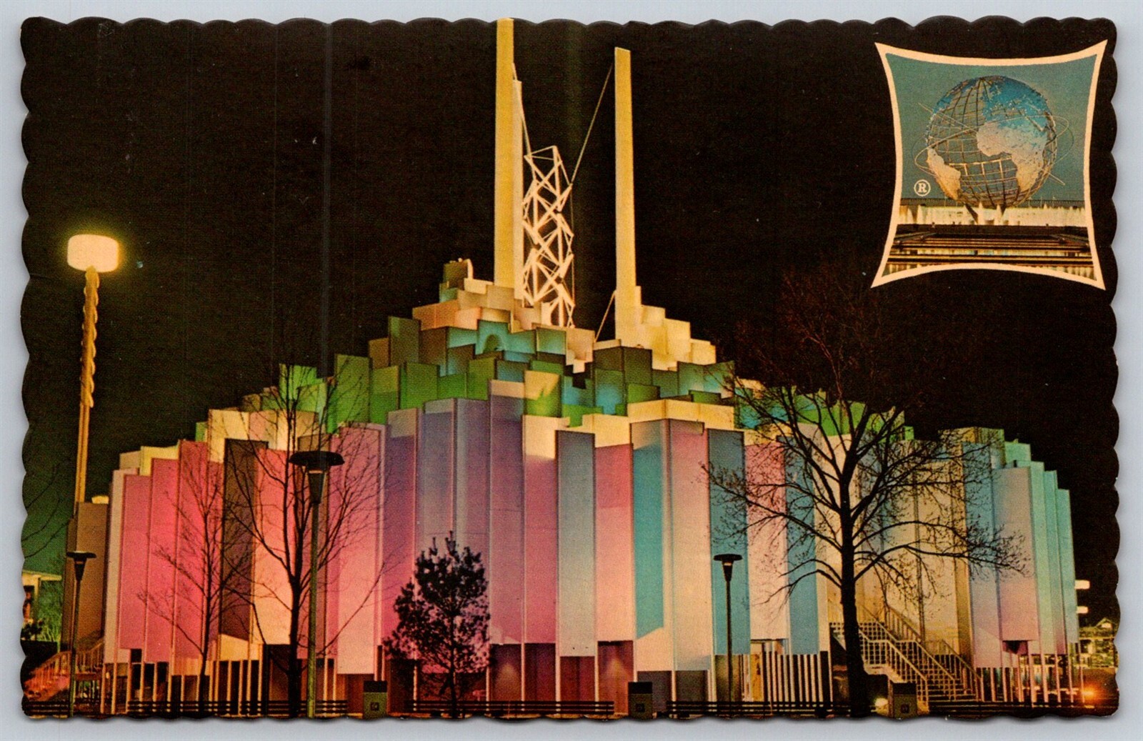 NY Worlds Fair 1964 65 Postcard Tower Of Light Searchlight Nighttime View