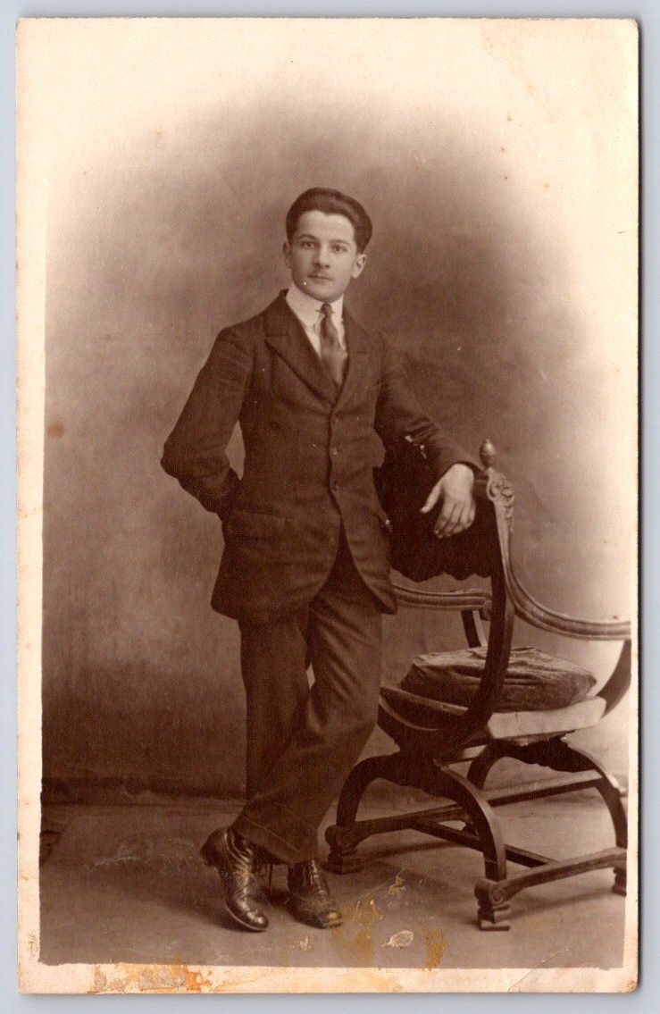 Antique France Postcard Young Gentleman Studio Portrait RPPC