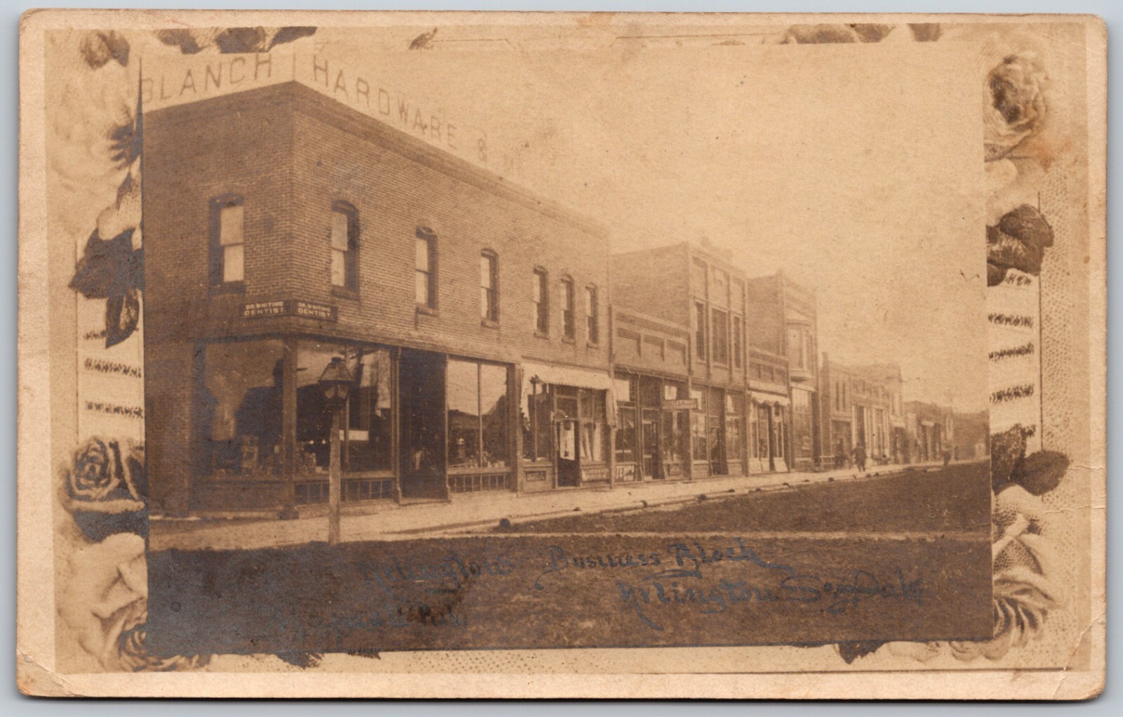 c1907 RPPC Arlington South Dakota Business Block Floral Border ANTIQUE Postcard