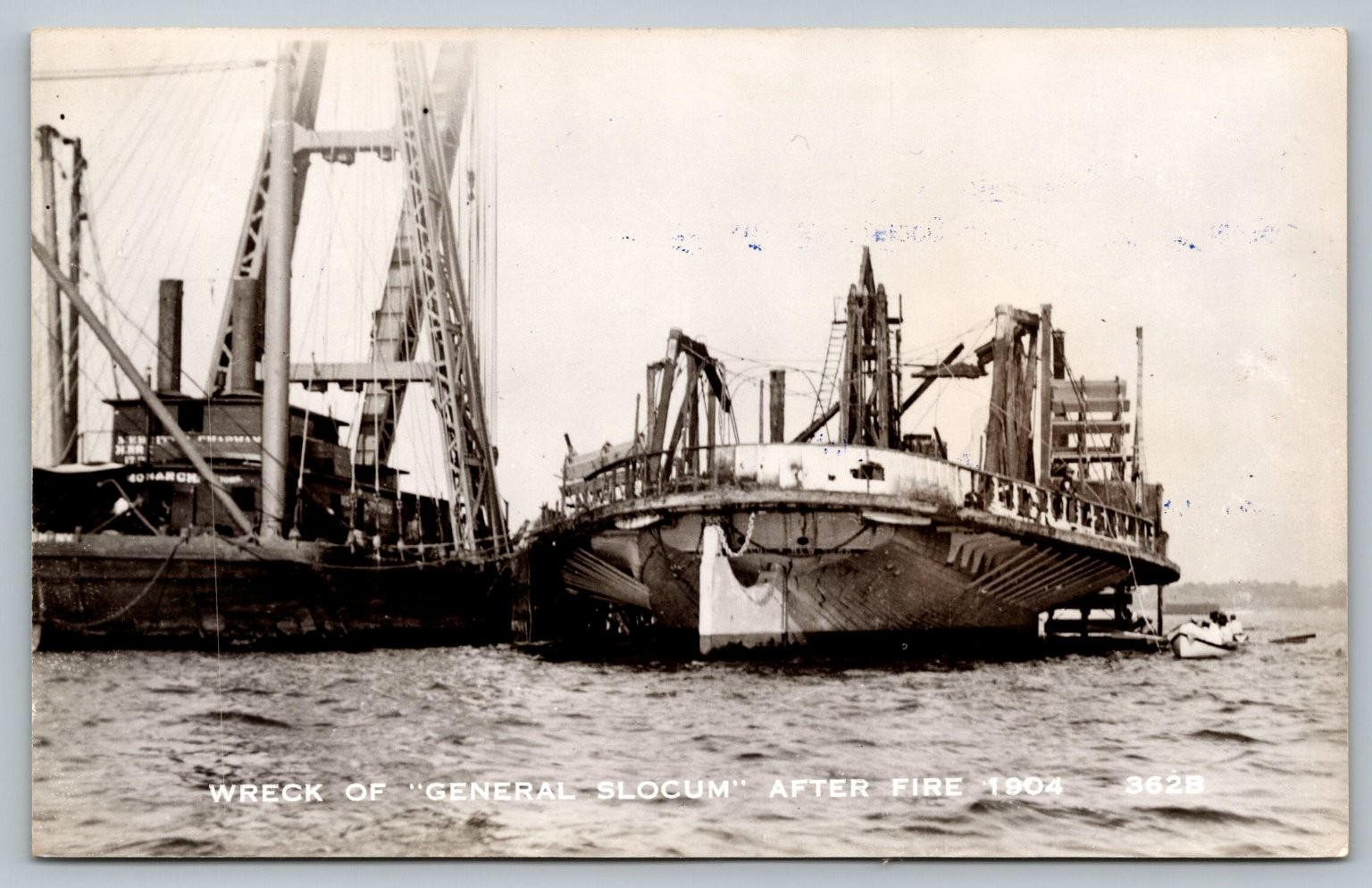 Wreck of General Slocum After 1904 Fire Ship Disaster Real Photo Postcard RPPC