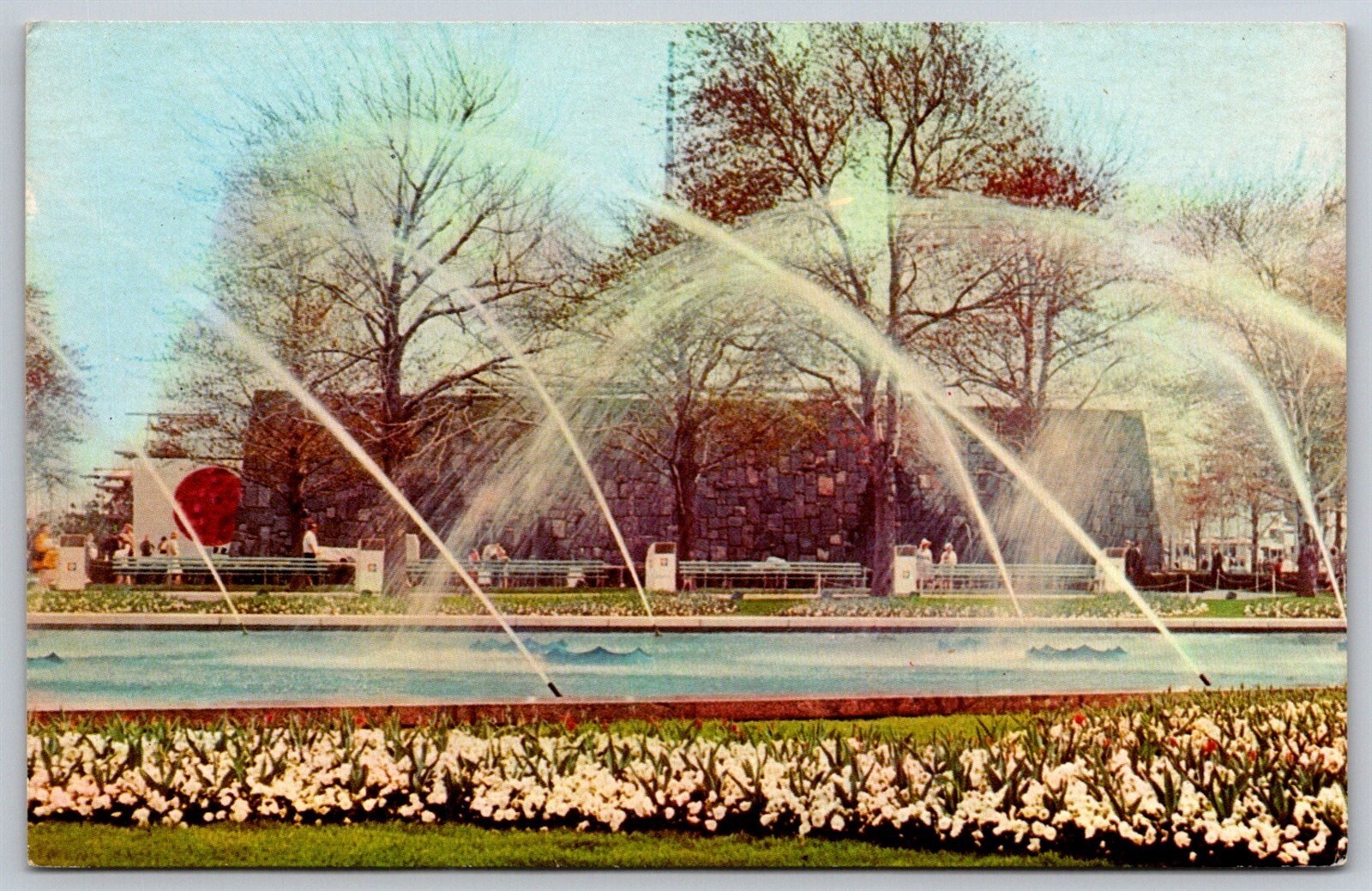 NY Worlds Fair 1964 65 Postcard The Japan Pavilion Flowers Water Fountain