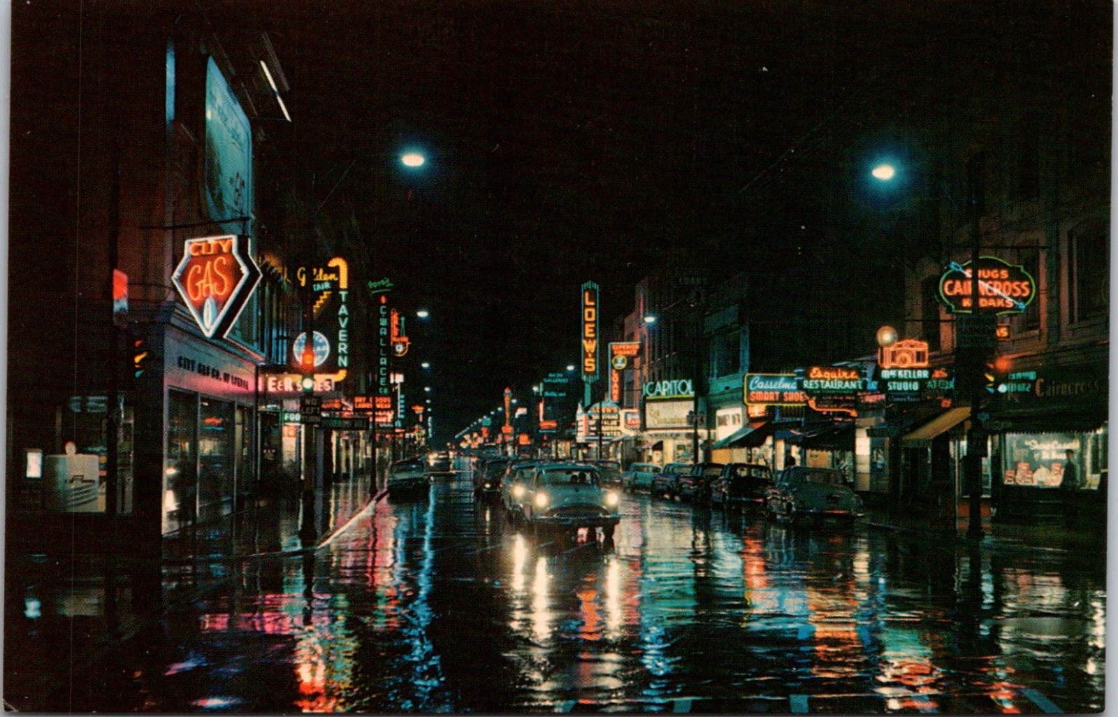Postcard Car (s) Night View of Dundas Street, London, Ontario, Canada