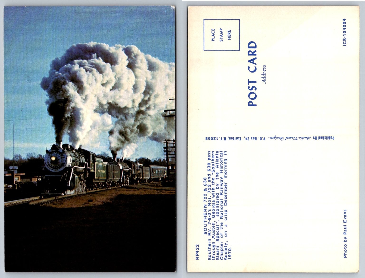 1970 Southern Steam Special Train Postcard Austell Georgia N.R.H.S.