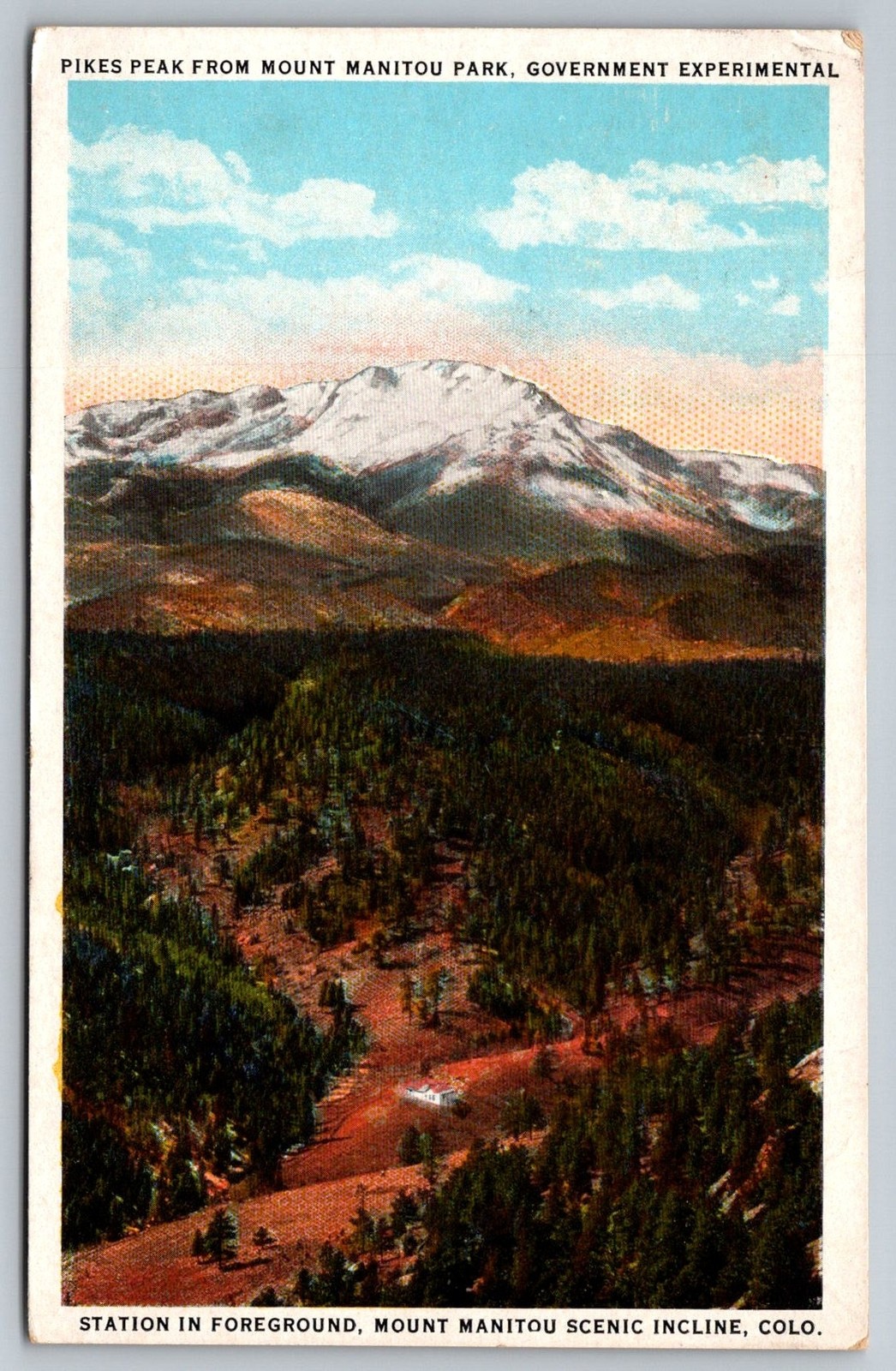 Pikes Peak Colorado Springs CO Postcard Mount Manitou Scenic Incline 1928