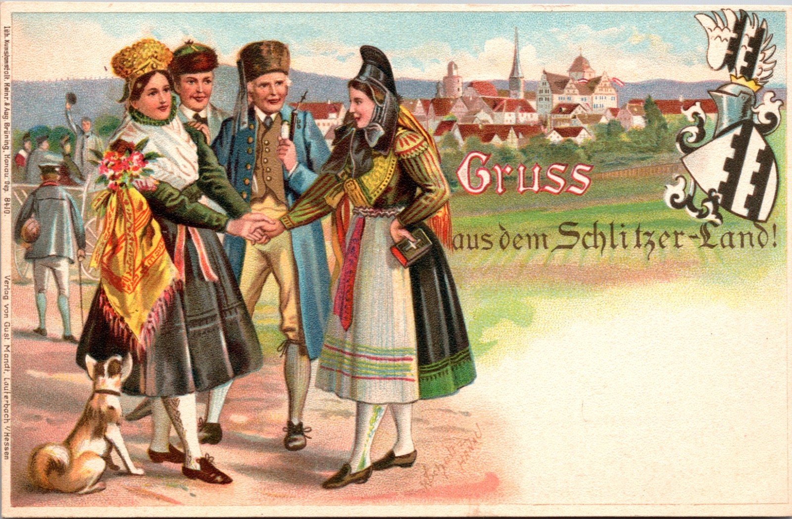 Antique Gruss aus dem Schlitzerland Postcard German Couple Scenic