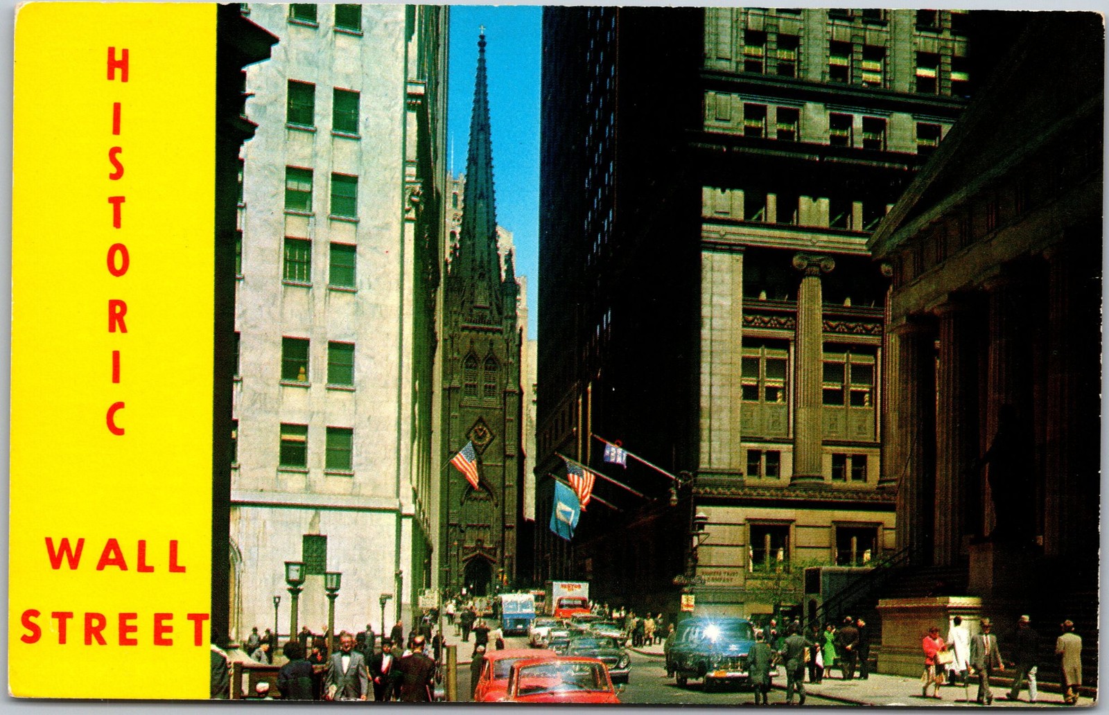 Wall Street New York Historic Postcard Trinity Church Federal Hall NY Nesters