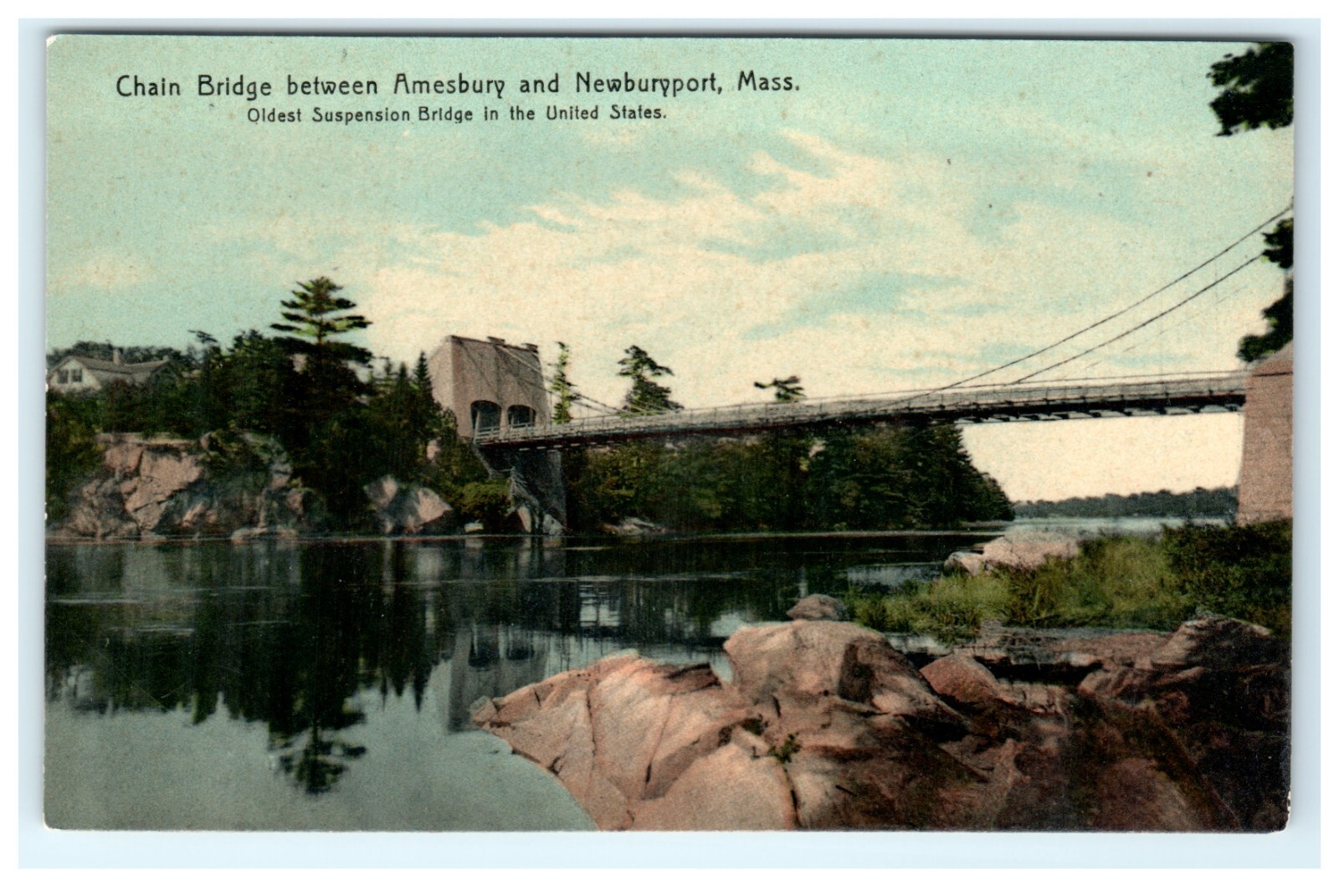Chain Bridge Amesbury & Newburyport MA Massachusetts Early Postcard