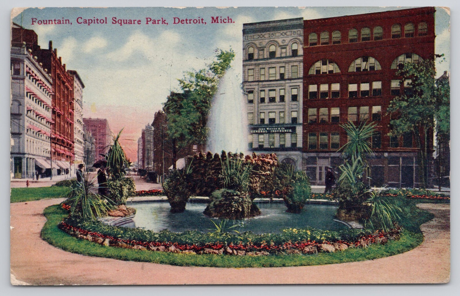 1910 Fountain Capitol Square Park Detroit Michigan MI Antique Postcard