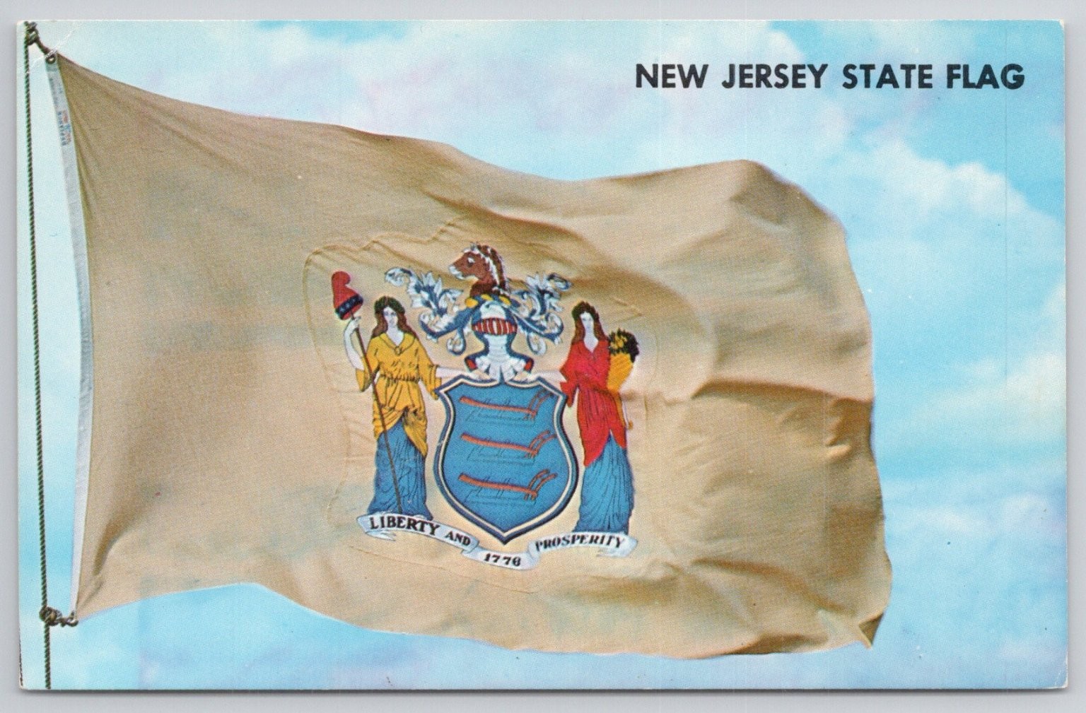 1970 New Jersey State Flag Postcard – The Scheller Co. Vintage NJ Emblem