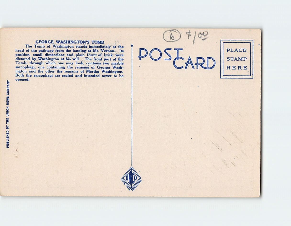 Postcard George Washington’s Tomb At Mount Vernon, Virginia