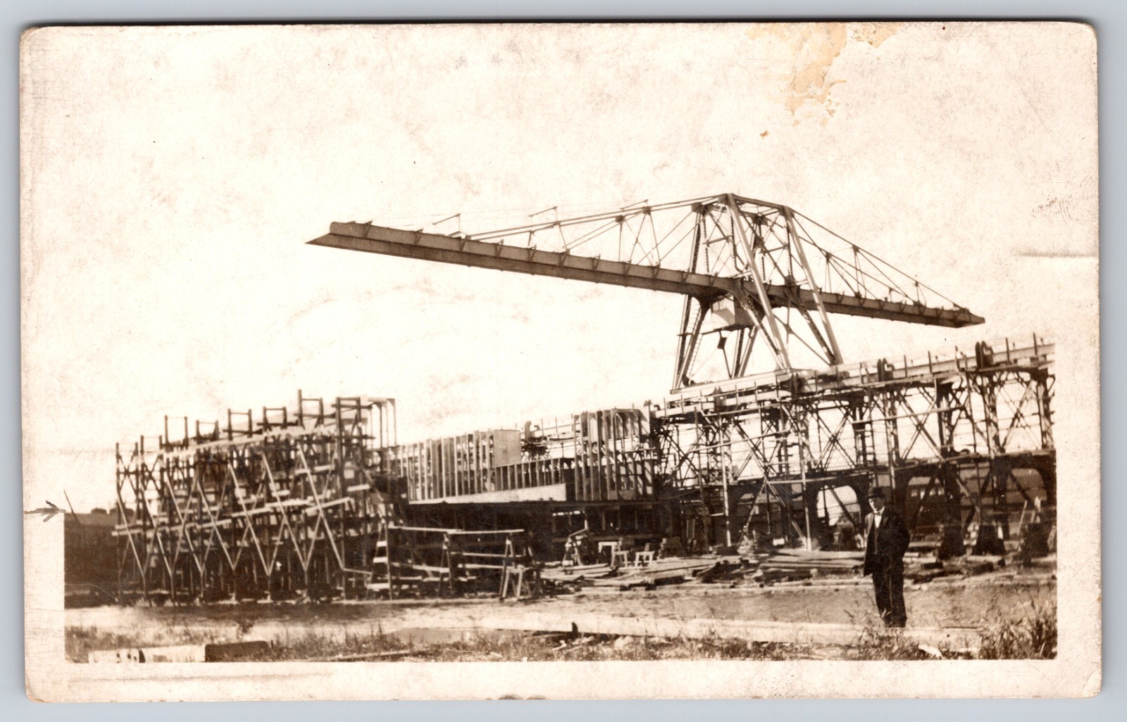 Floating Dry Dock Construction Site With a Large Gantry Crane, Superior, WI RPPC