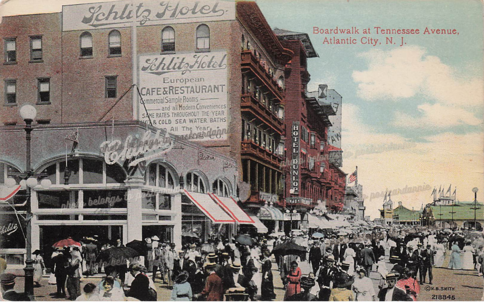 Atlantic City New Jersey NJ Hotel Schlitz Boardwalk Tennessee Ave Postcard H58
