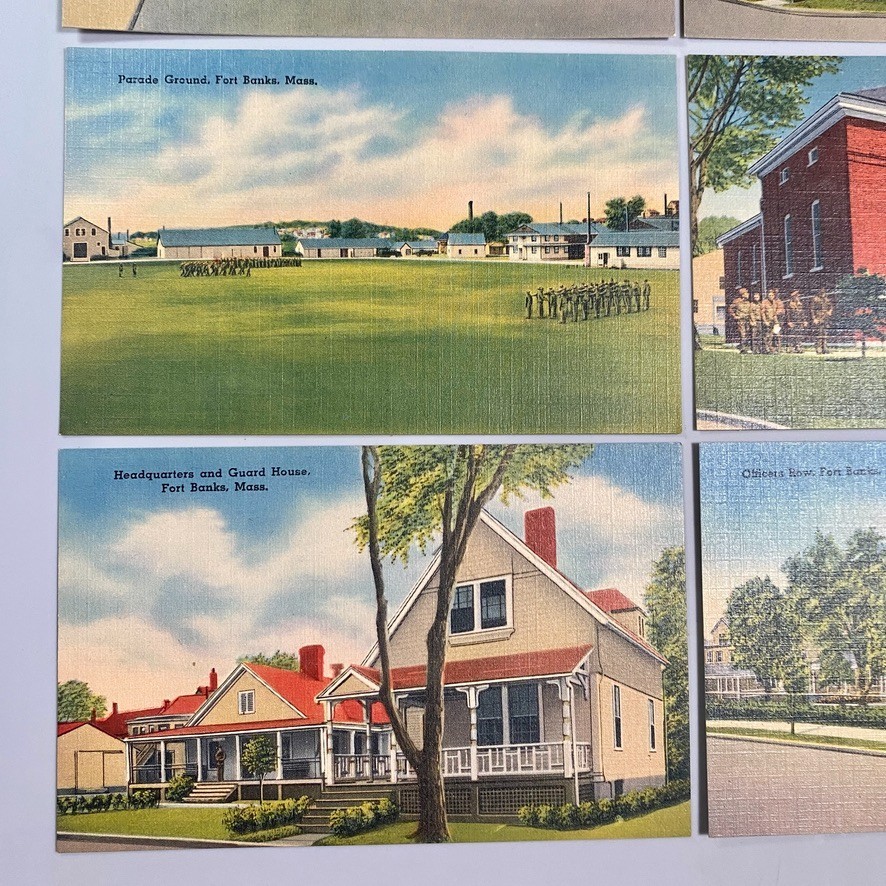 Set of 10 1940s Fort Banks Winthrop MA Postcards in Original Envelope Linen