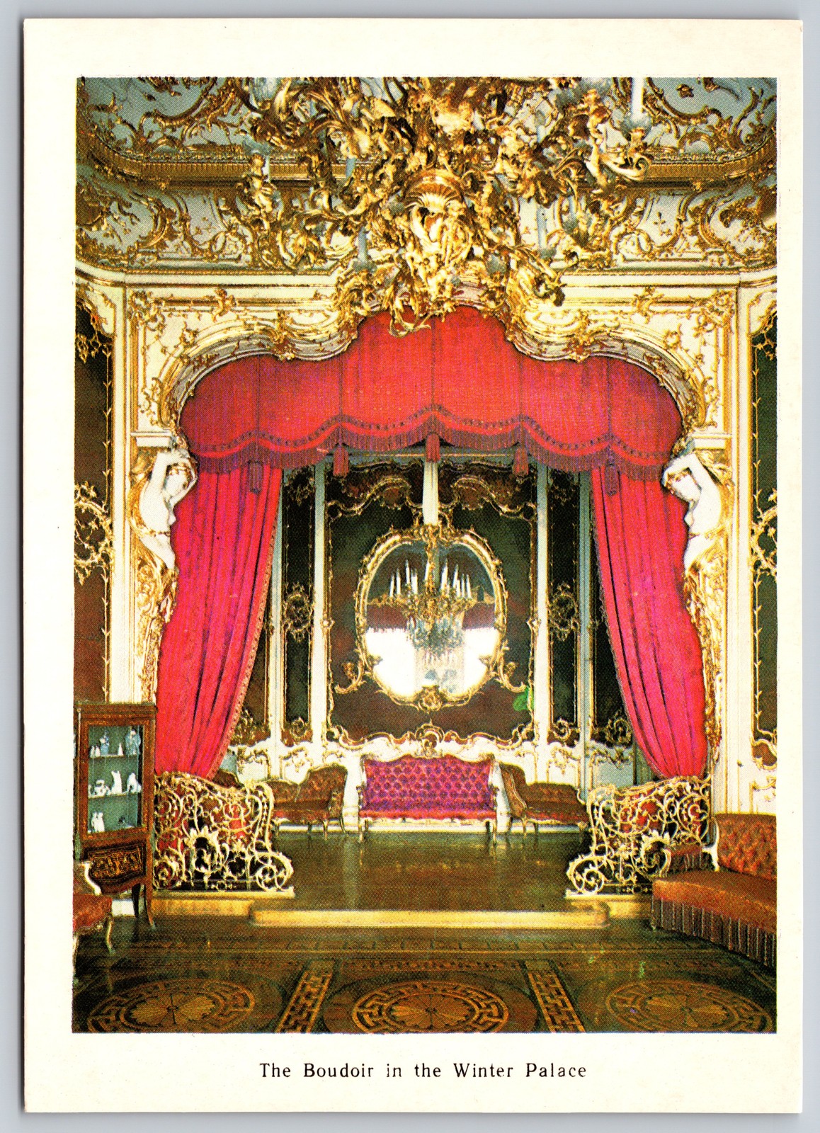 Winter Palace Boudoir Hermitage Leningrad Russia Rococo Gold Red Postcard
