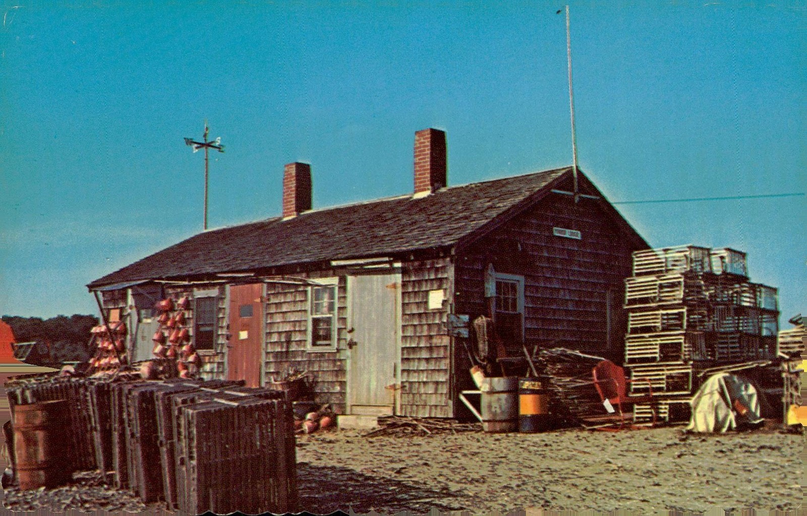 Lobster Shack with Traps and Buoys, c1950, Maine, Dexter Press, Inc., Maritime