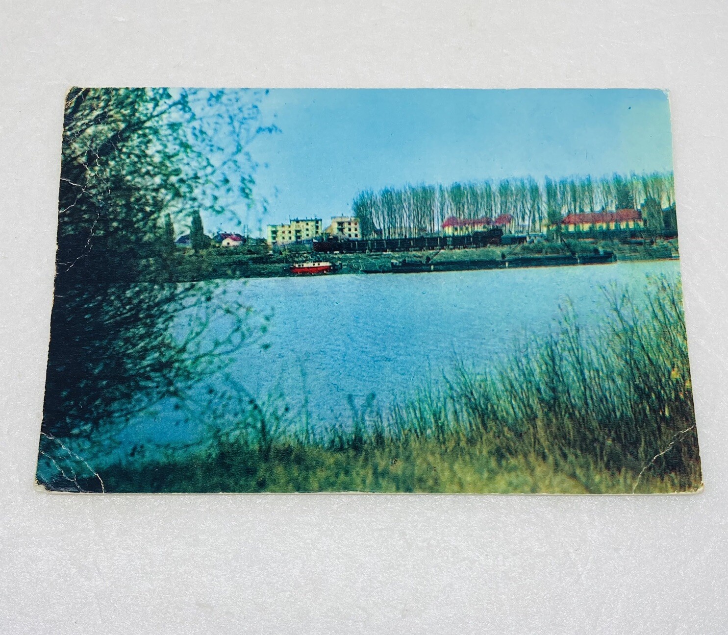 Vintage Postcard Novi Becej Serbia Lake River Ground Shrubs Blue Sky P2