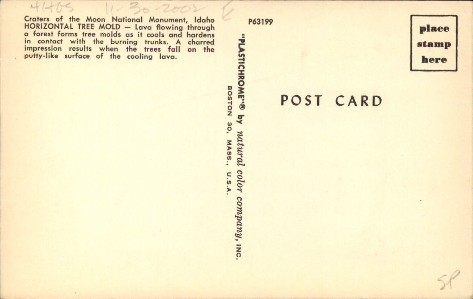 Horizontal Tree Mold from Lava Craters of Moon National Monument Idaho postcard