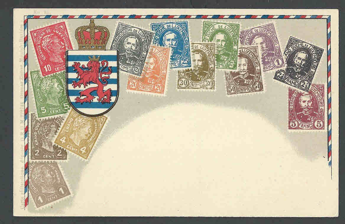Ca 1908 Luxenbourg 1880-90 Stamp Set Portrayed On Mint Card W/Coat Of Arms