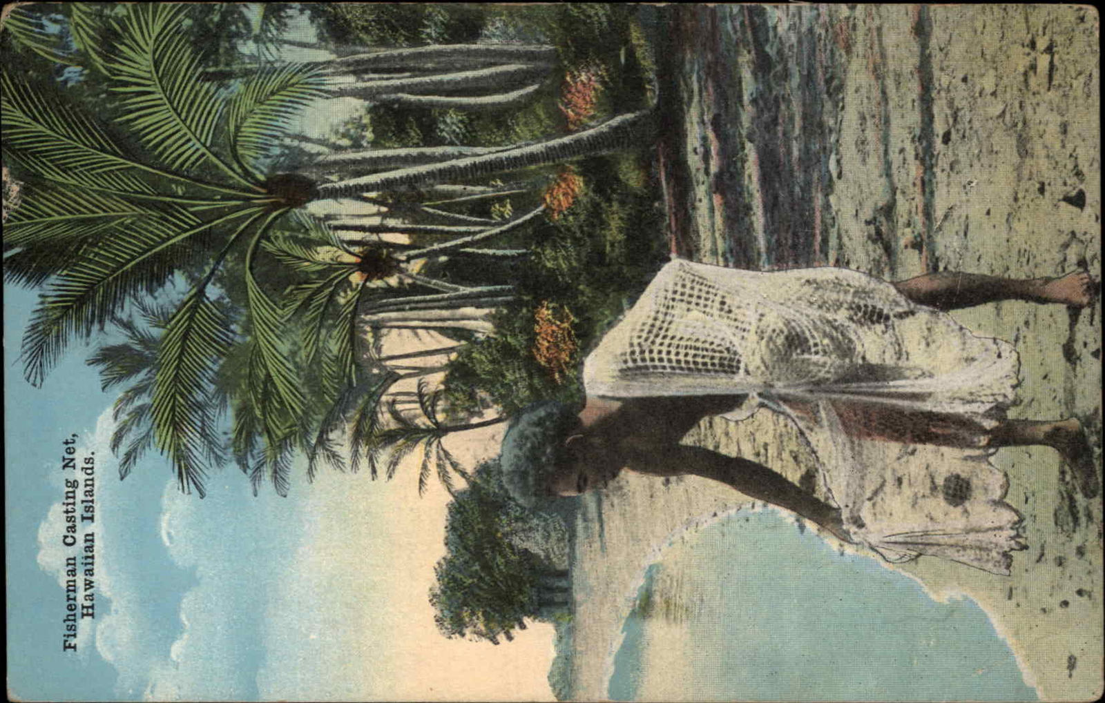 Hawaii HI Fisherman Casting Net c1900s-20s Postcard