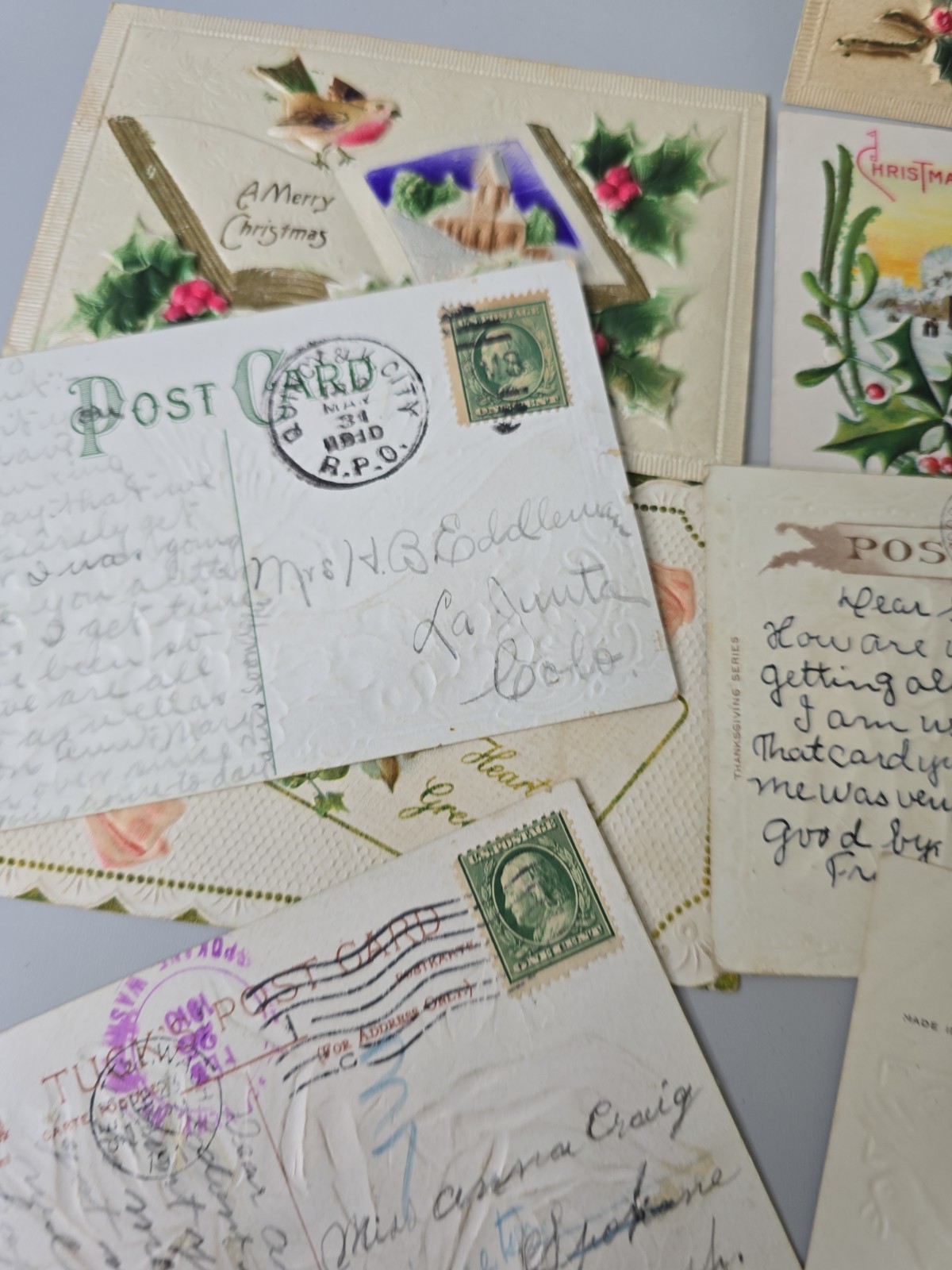 Lot Of 160 Mixed Vintage Leather Embroidered Silk Postcards Christmas Thanksgivi