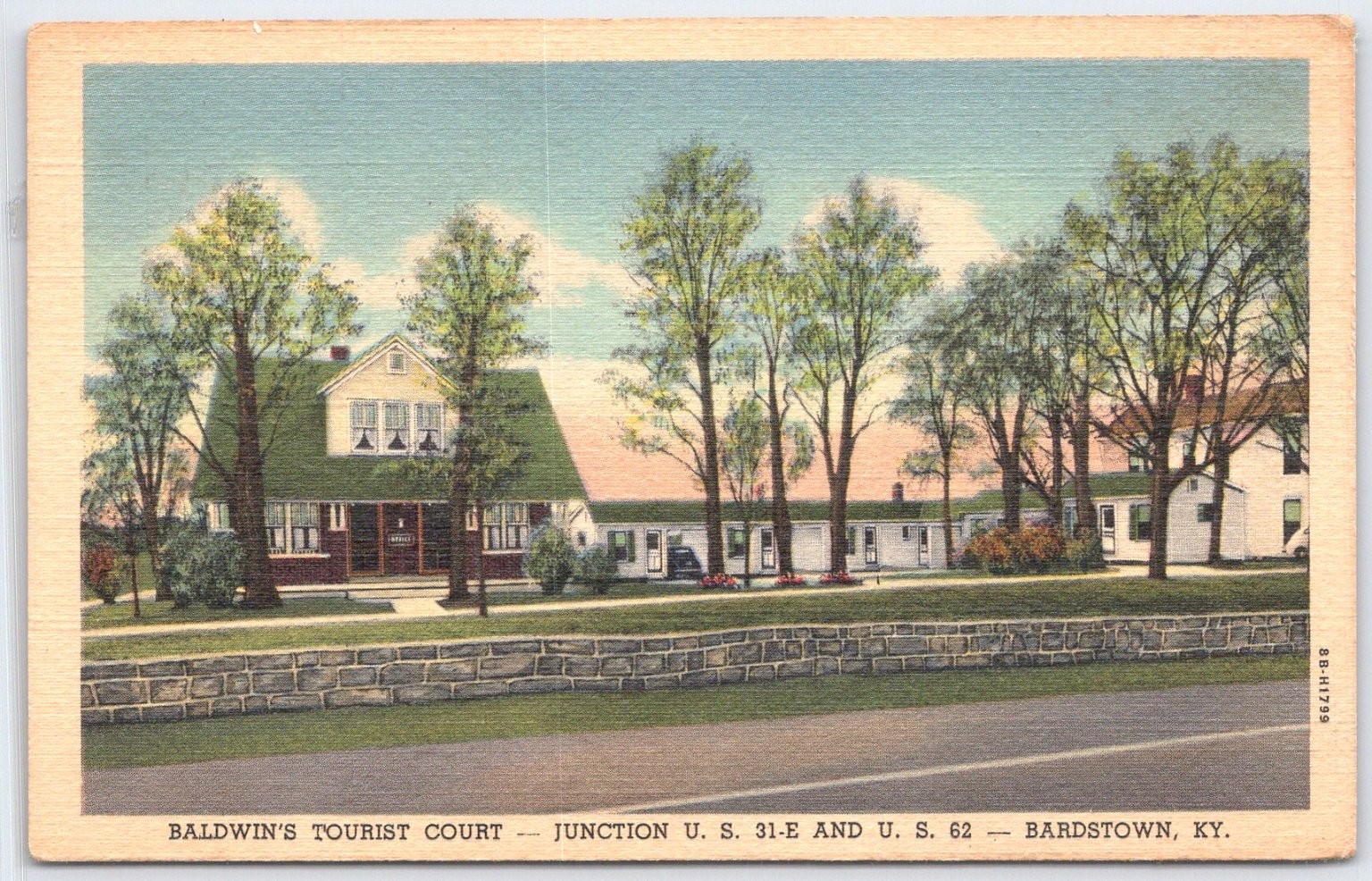 Bardstown KY Baldwin’s Tourist Court Junction US 31E 62 Linen Postcard