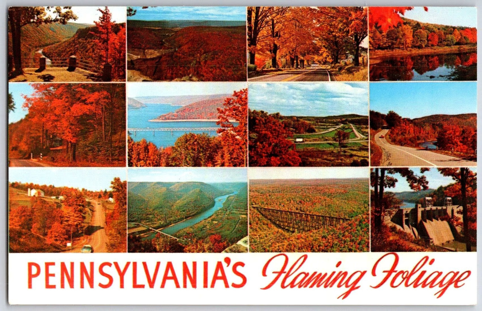 PENNSYLVANIA’S FLAMING FOLIAGE Multi-View Postcard Autumn Colors Scenic View