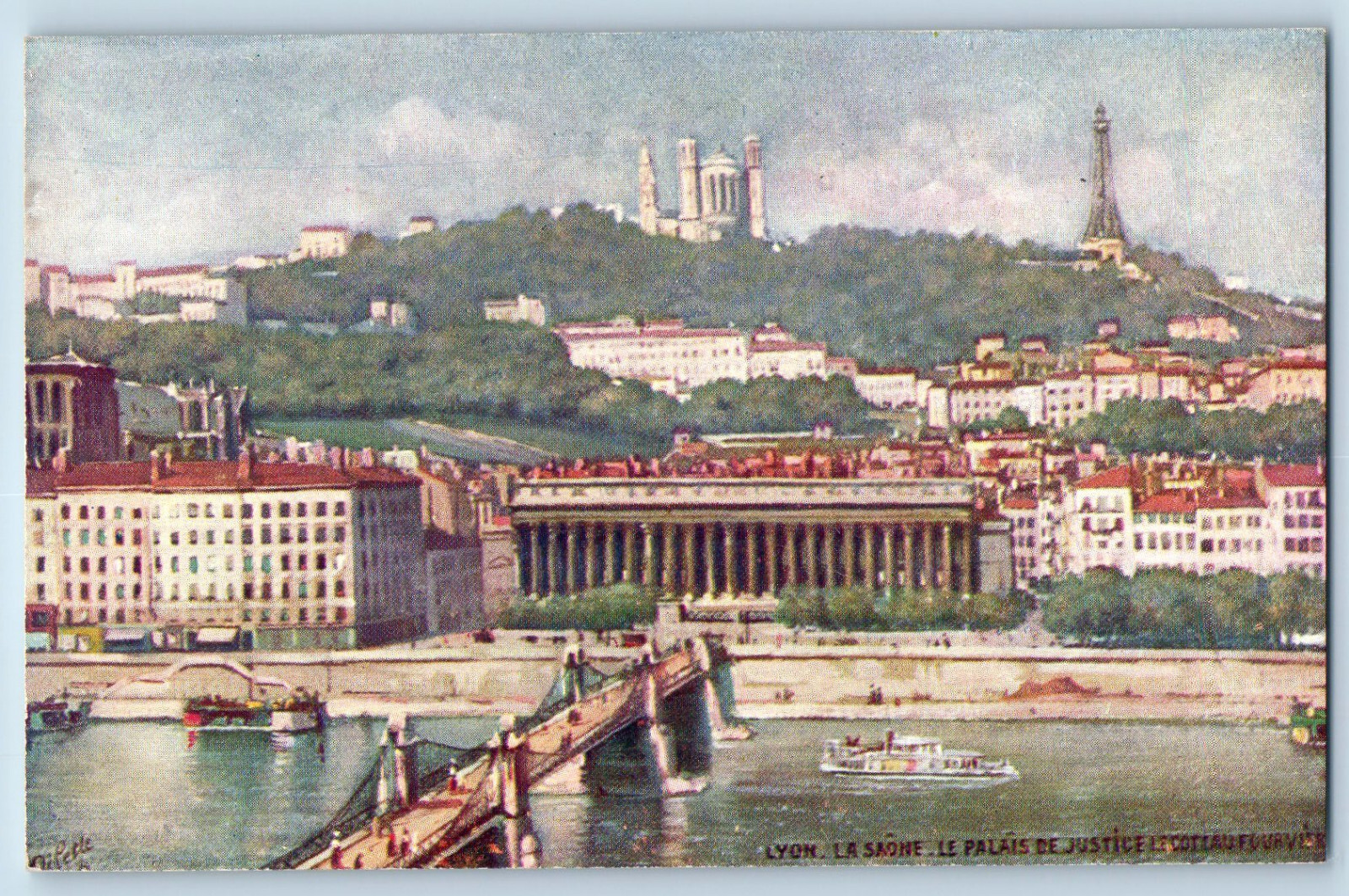 Lyon France Postcard The Saone The Fourviere Courthouse c1910 Oilette Tuck Art