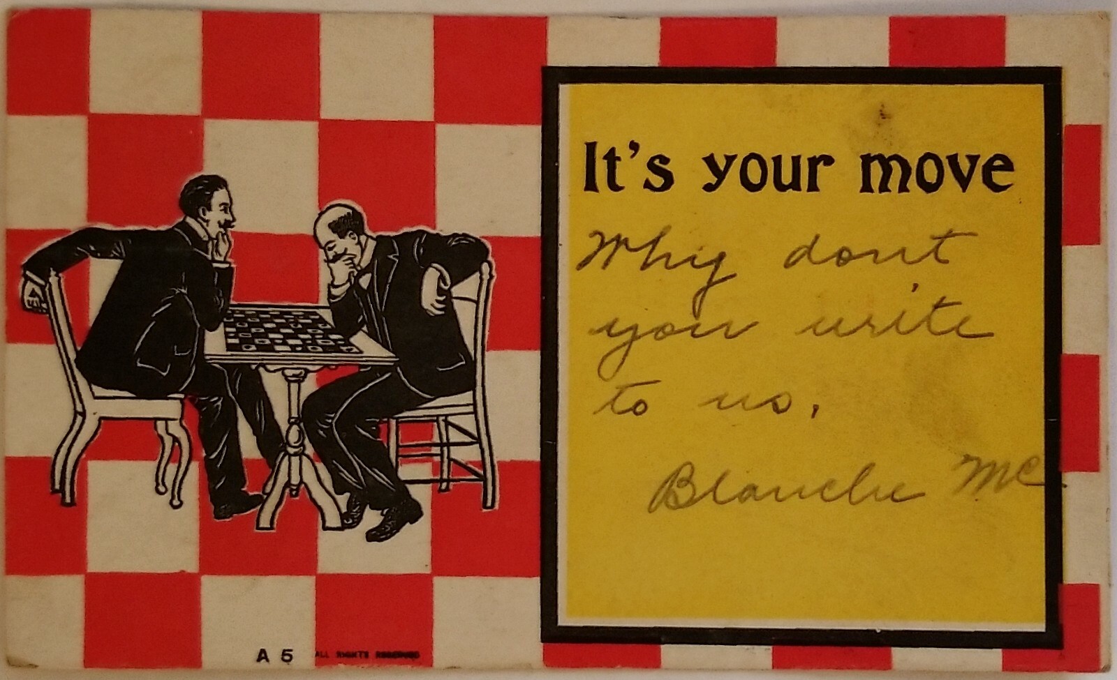 Checkers it’s your move c1905 Postcard antique
