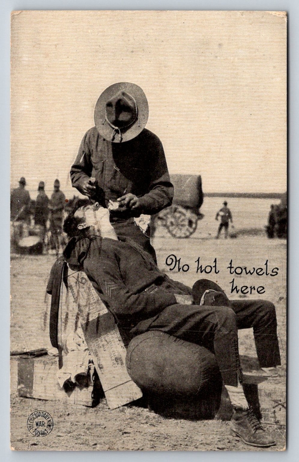 1918 WWI Soldier Shaving No Hot Towels Here Postcard Battle Creek MI