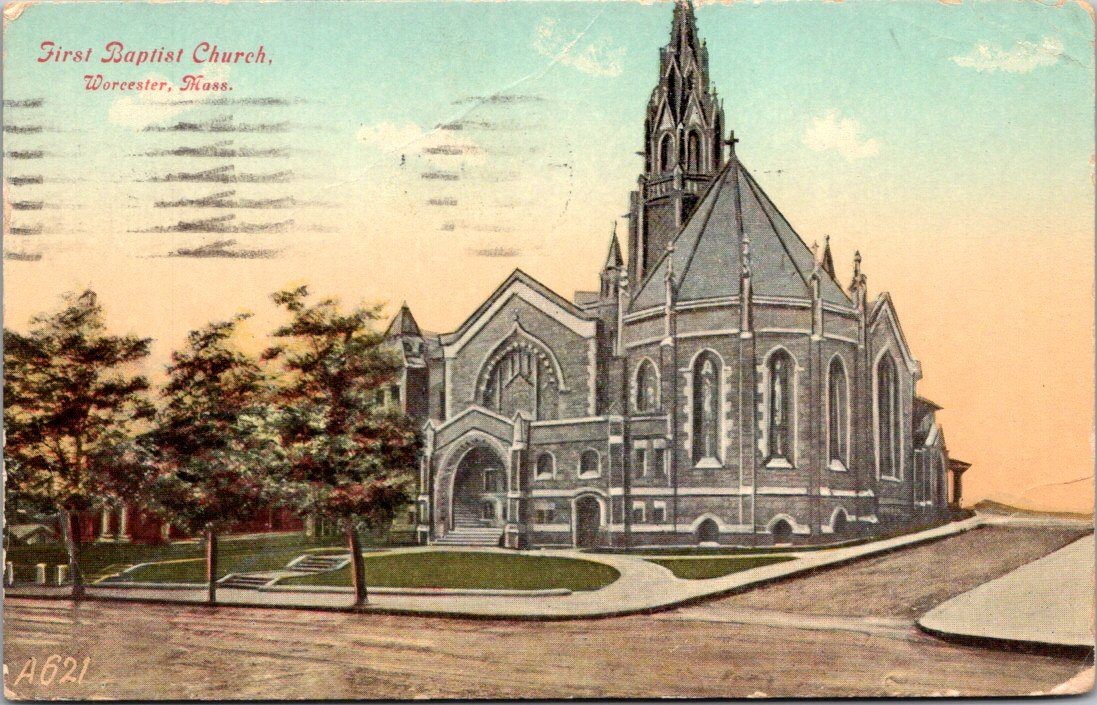 Vintage First Baptist Church Worcester Mass Postcard Divided Back Postmarked 1c