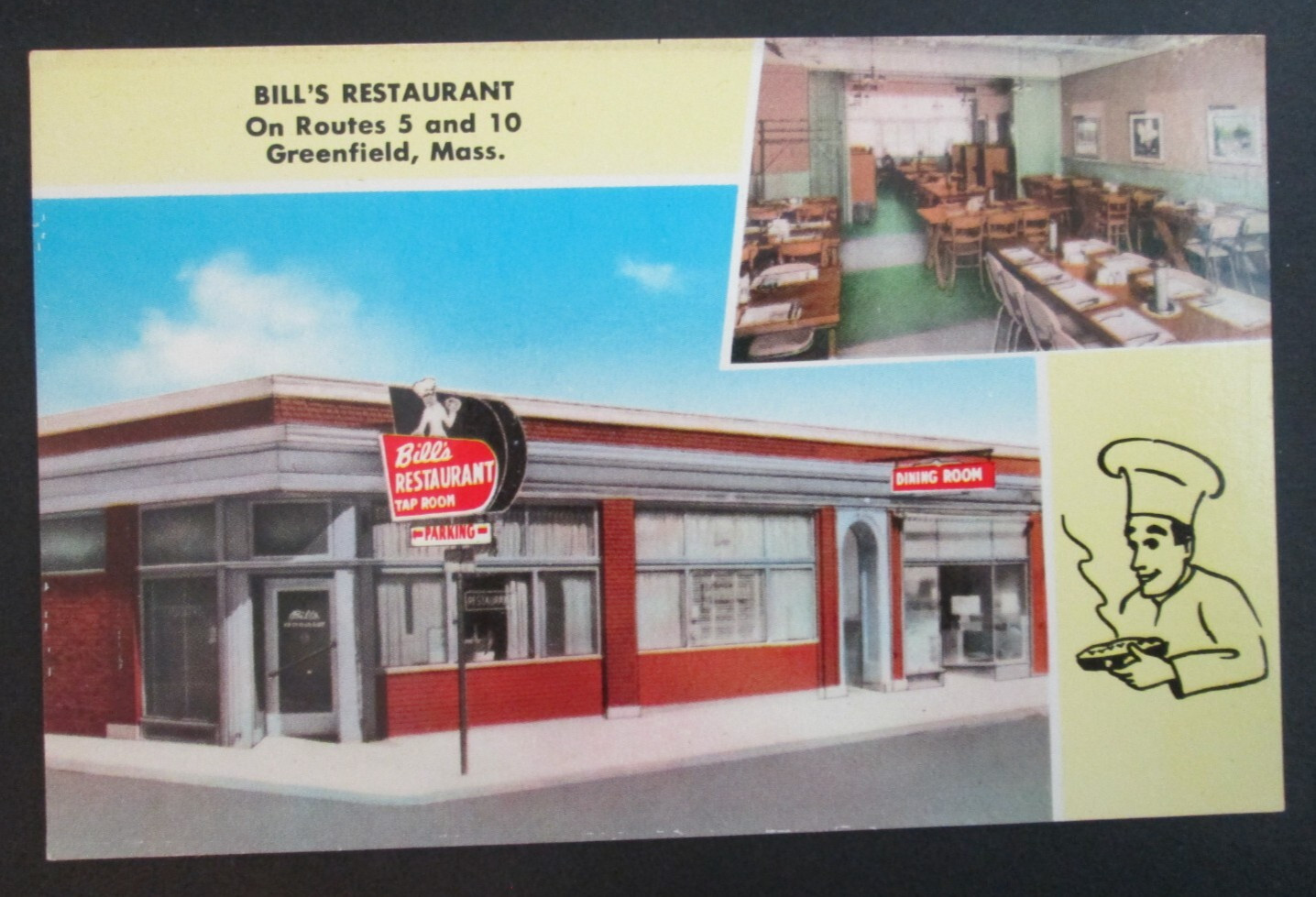 Bill’s Restaurant Greenfield MA Unposted Chrome Postcard