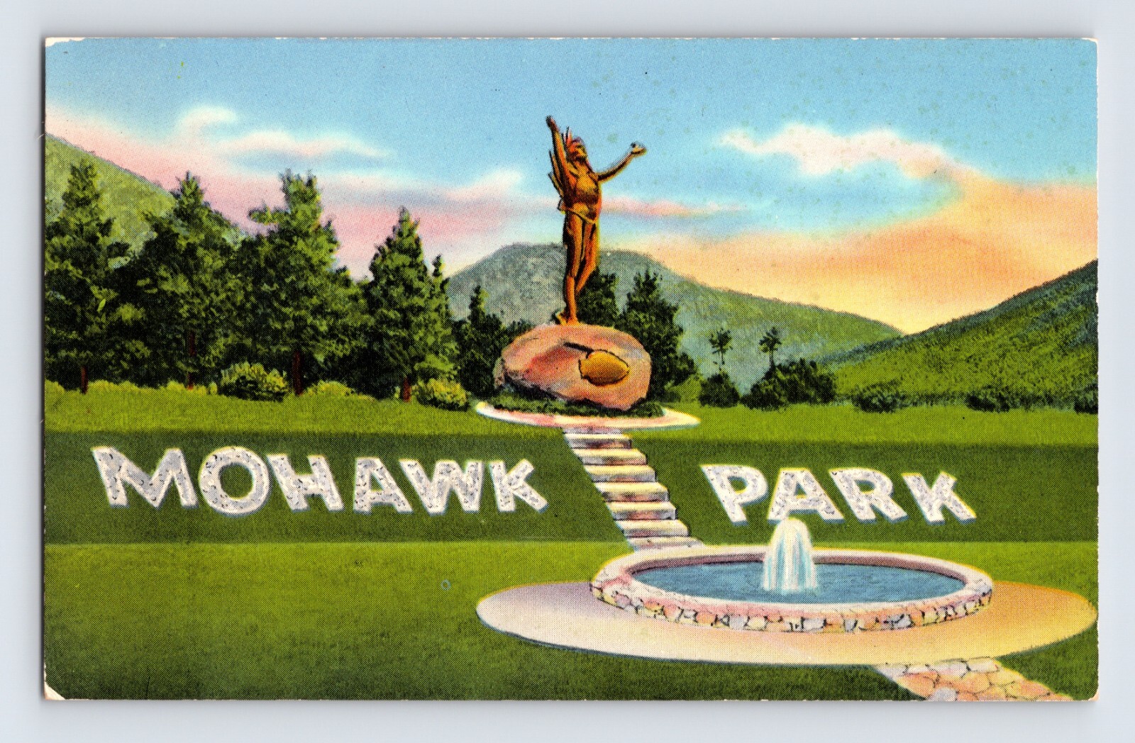 Postcard Massachusetts Charlemont MA Hail Sunrise Native American Mohawk 1950s