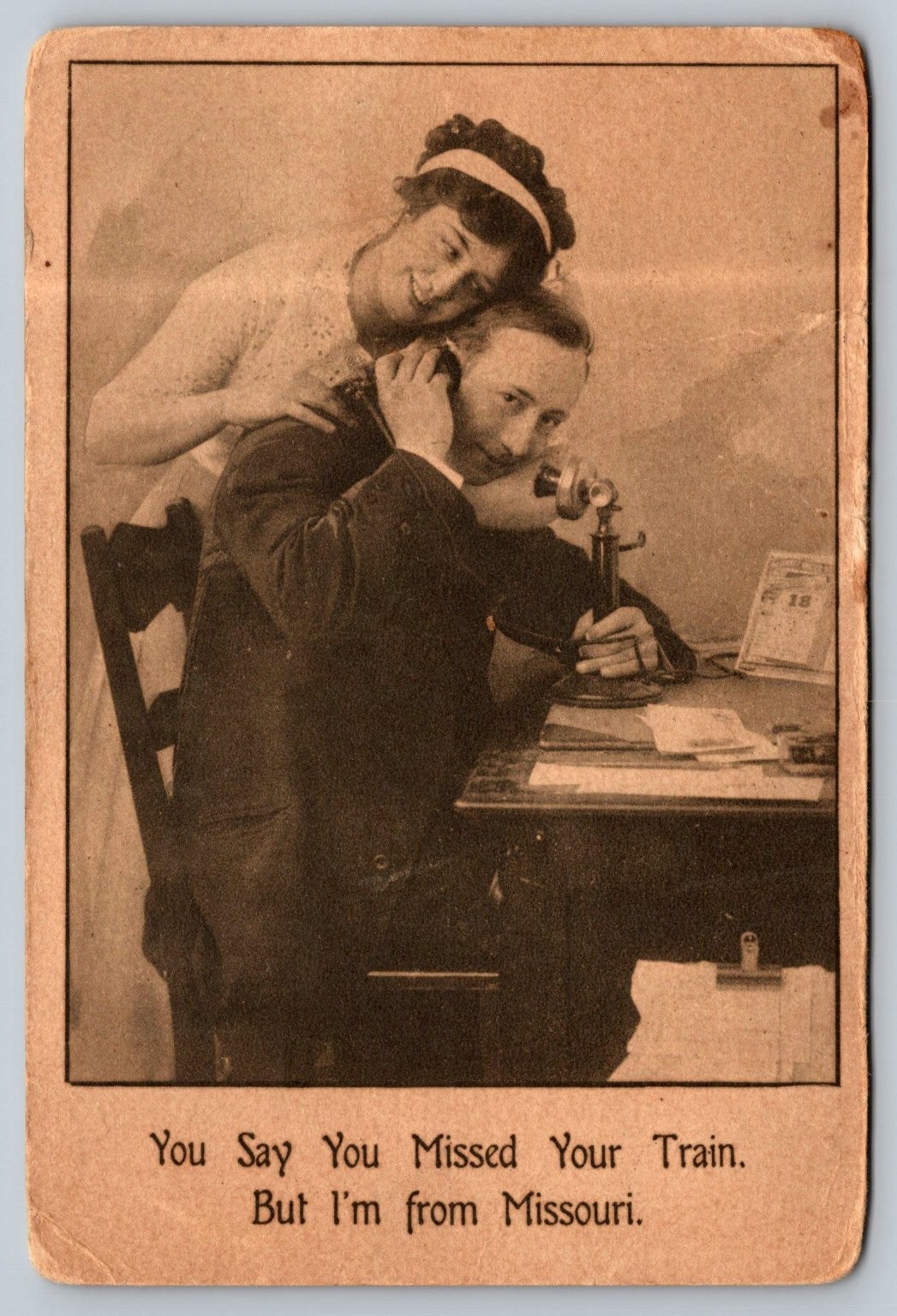 Vintage Humorous Early 20th Century Missouri Telephone Postcard