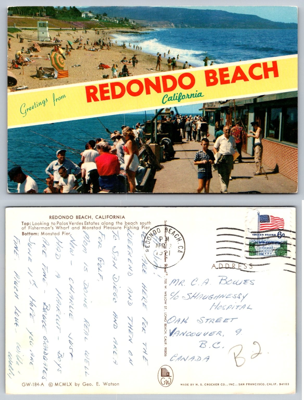 Vintage 1960s Redondo Beach California Monstad Pier & Beach Postcard 1969