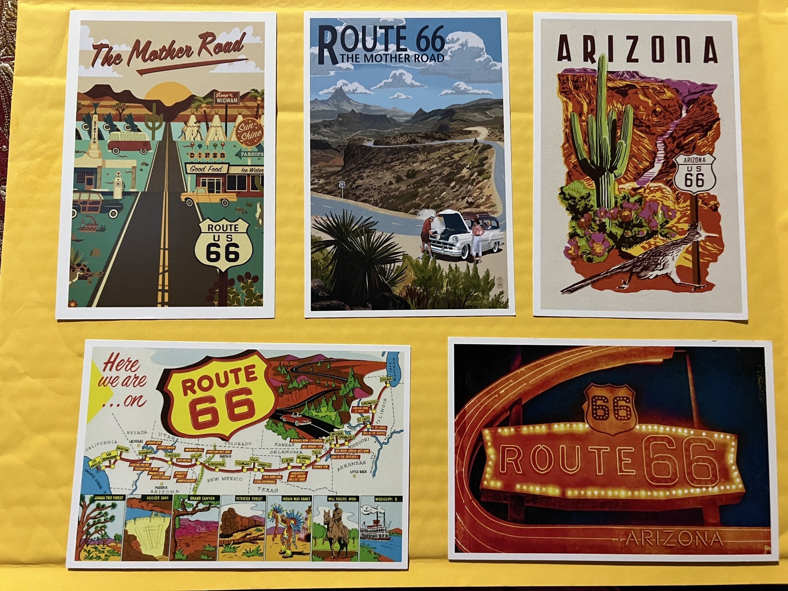 Route 66 Lantern Press Postcards 5 postcards 4×6