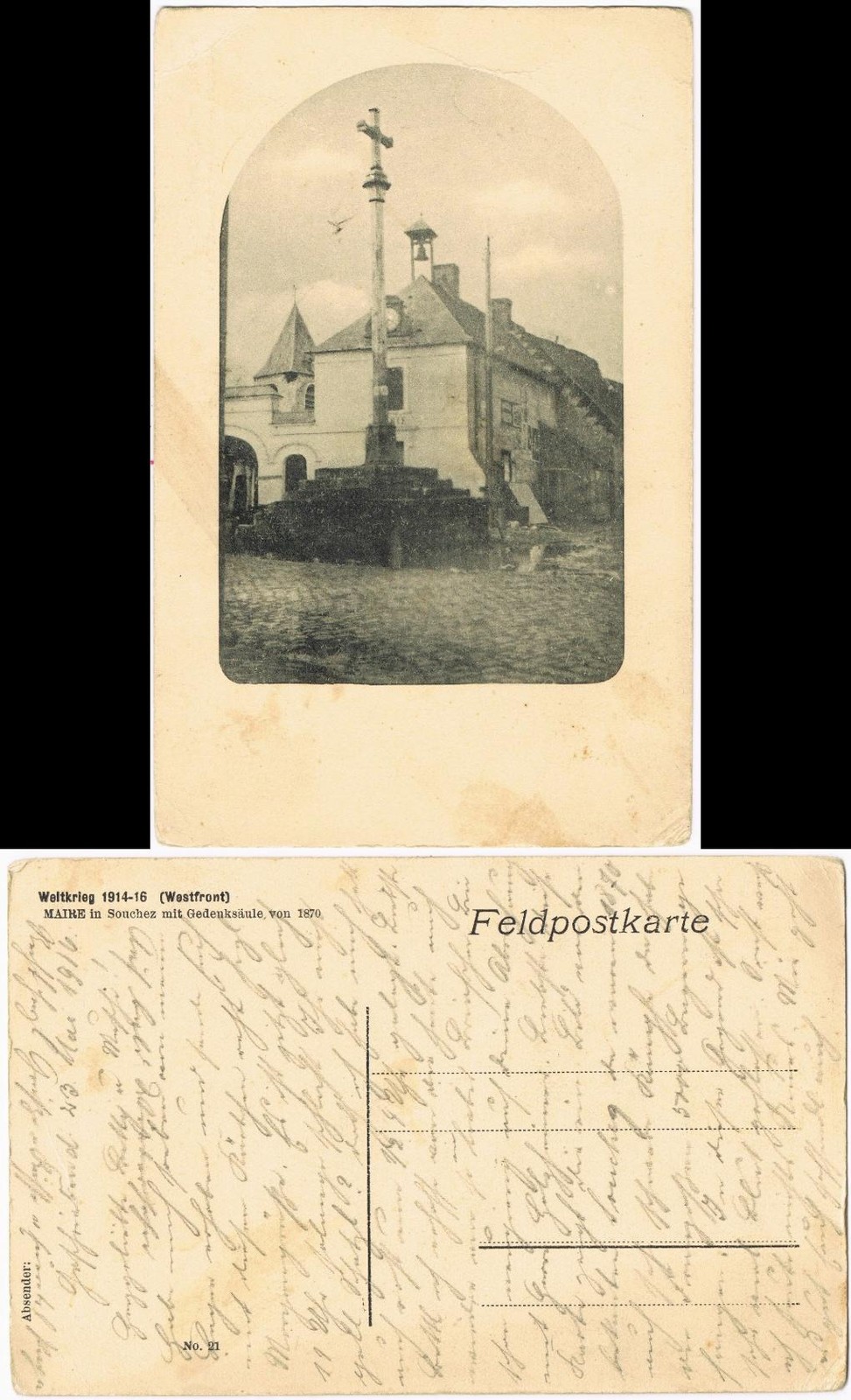 CPA Souchez WW1 Maire with Memorial Column 1916