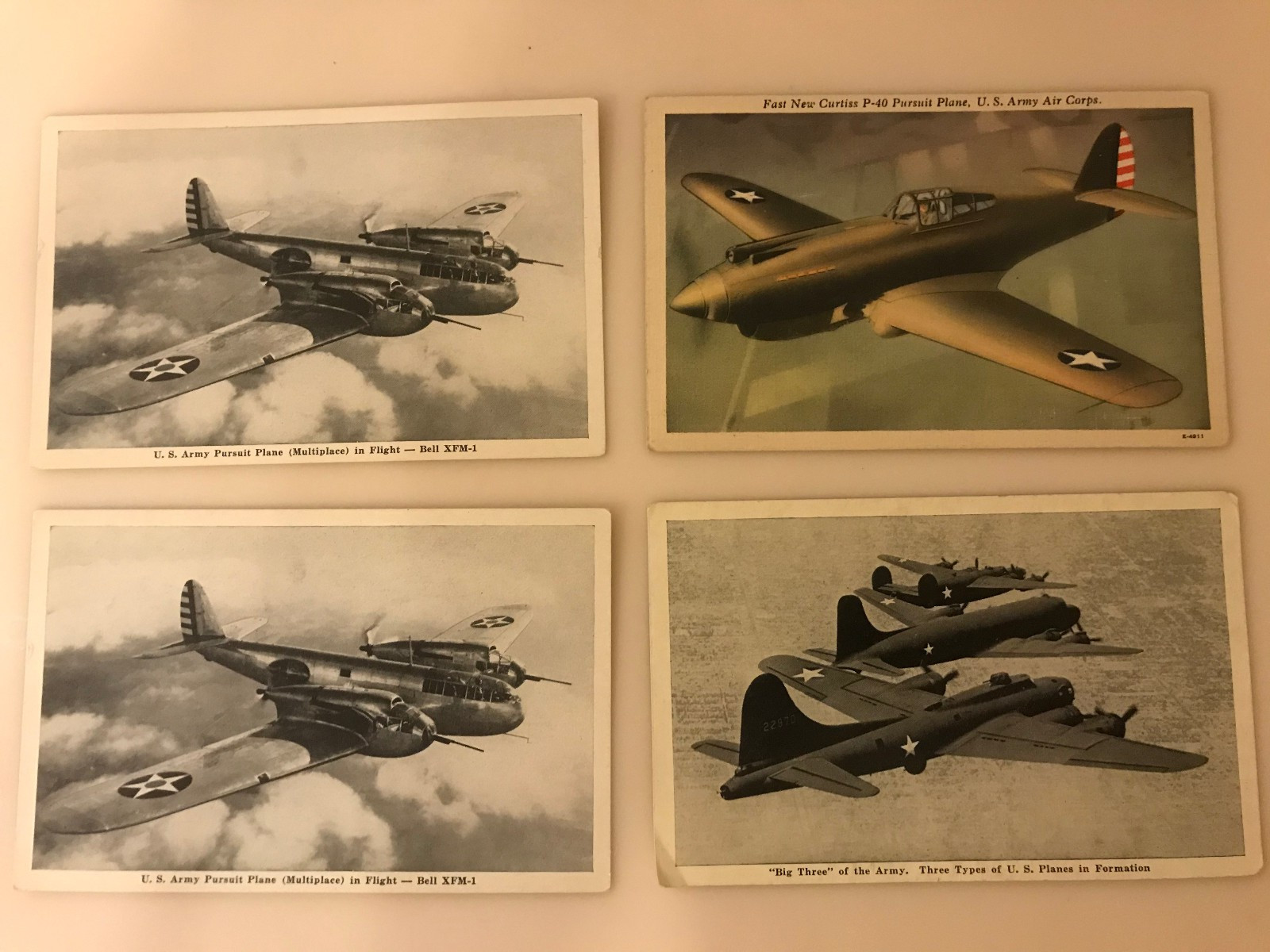 WW2 Plane Postcards-Bell XFM-1 + Curtiss P-40 + Flying Fortress & more-Air Corps