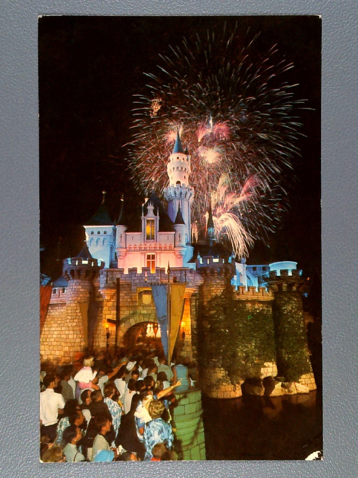 Disneyland Castle Fireworks Postcard Walt Disney Productions Anaheim CA Vintage