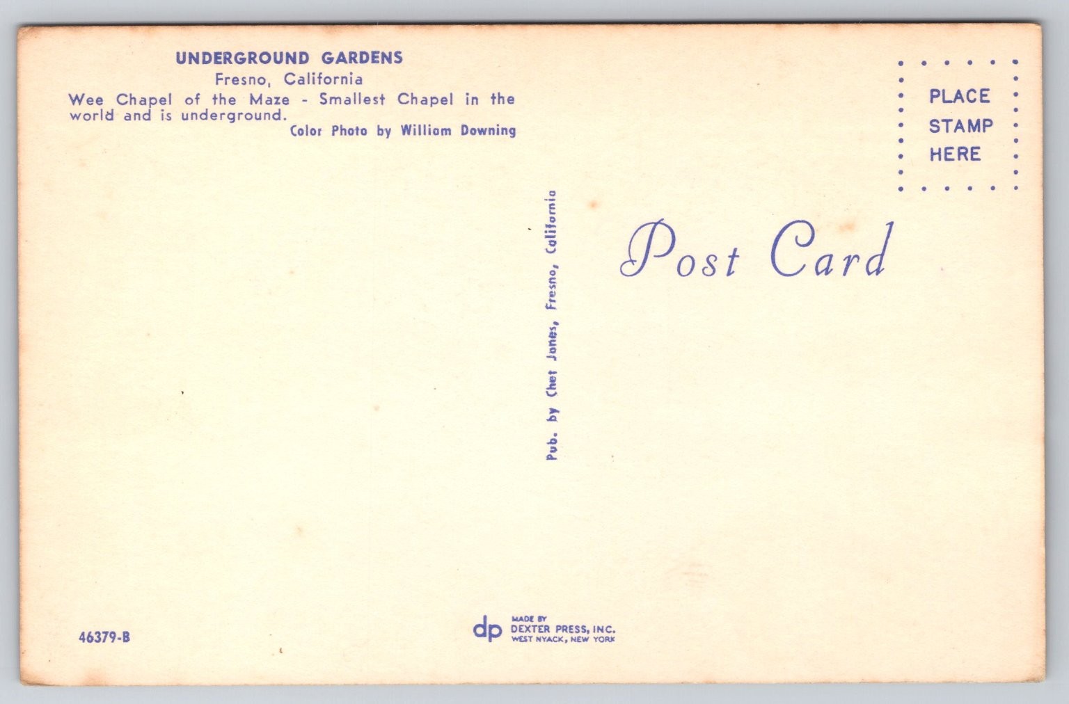 Wee Chapel of the Maze Underground Gardens Fresno CA Postcard Dexter Press