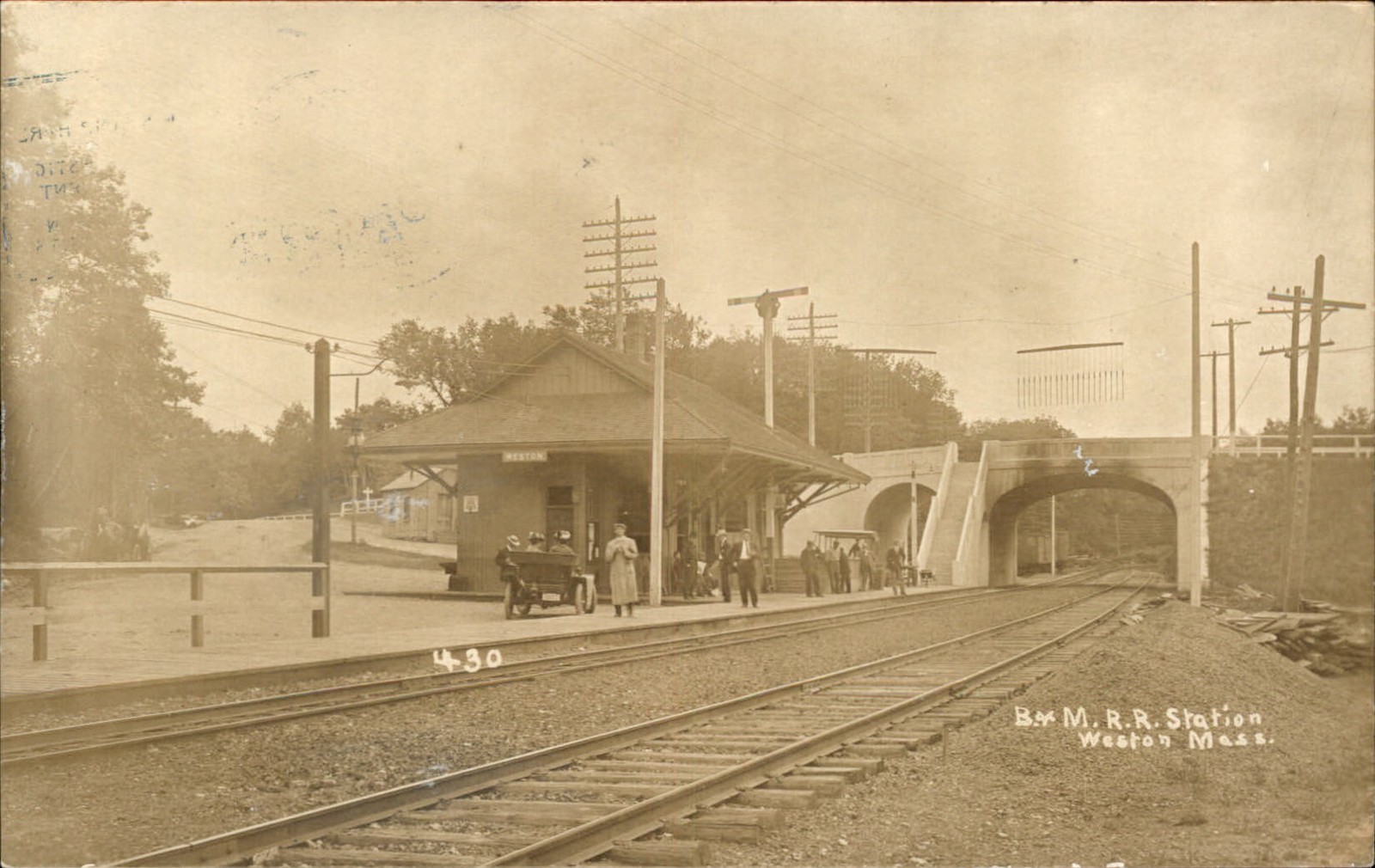 Weston Massachusetts MA B&M R.R. Station c1900s-10s Real Photo Vintage Postcard