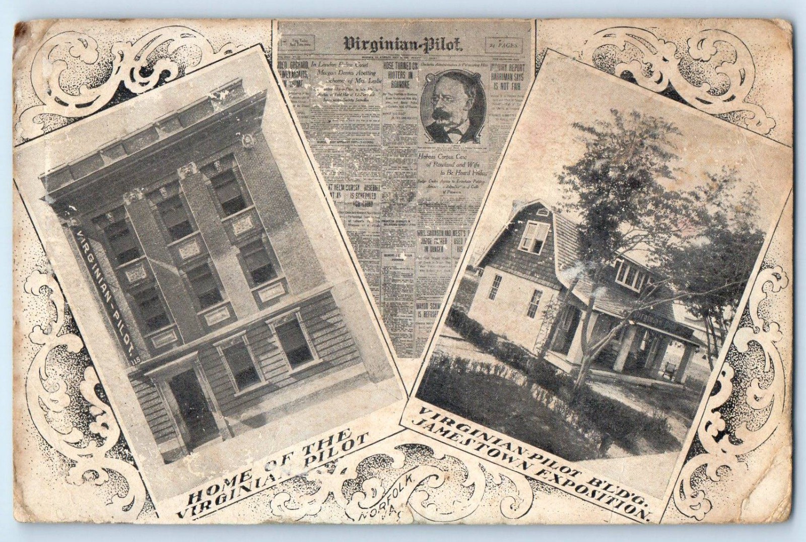 c1910’s Virginian Pilot Bldg Jamestown Exposition Norfolk VA Antique Postcard