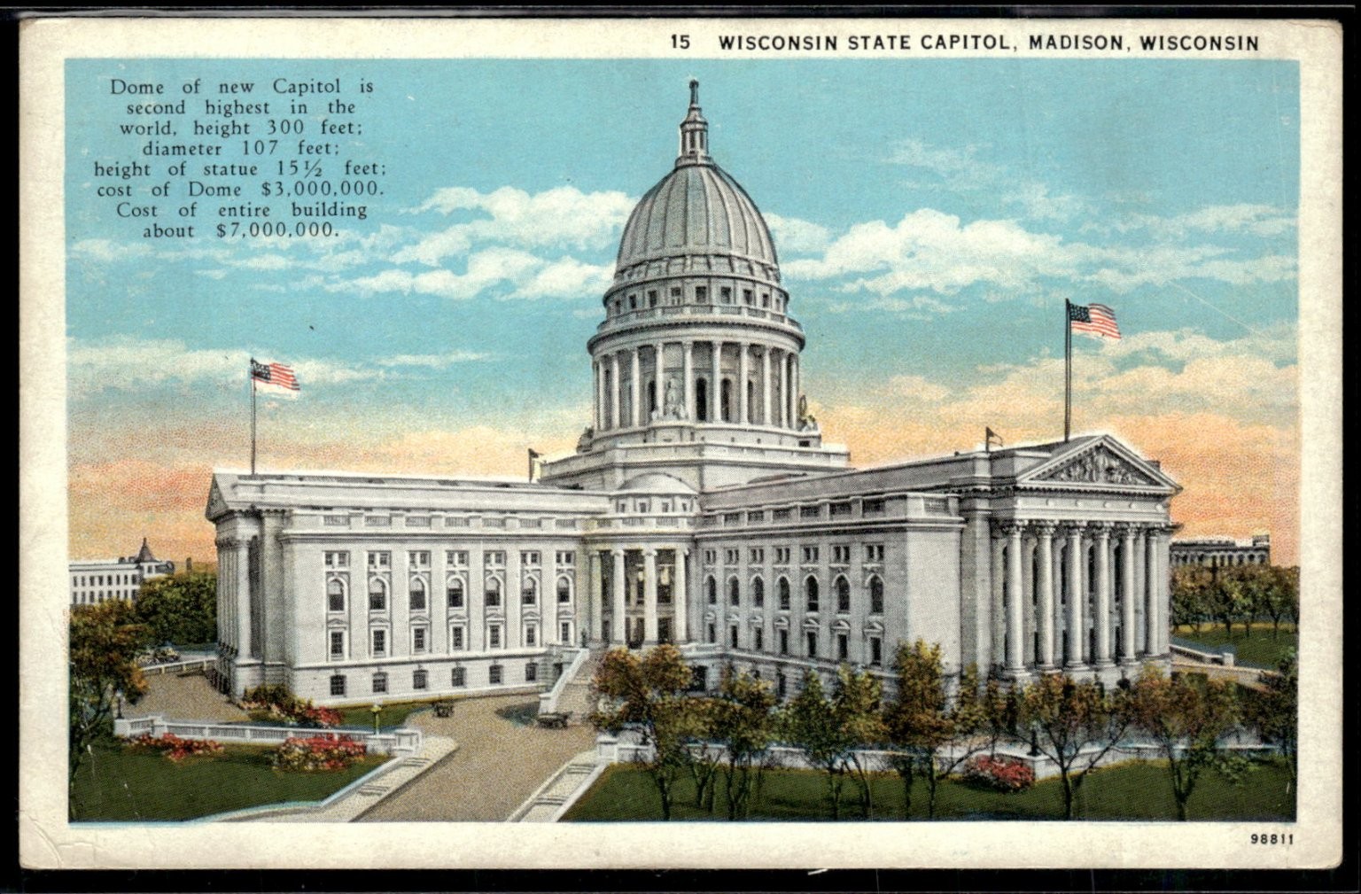 Vintage Wisconsin State Capitol Madison Postcard E.A. Bishop c1910s White Border
