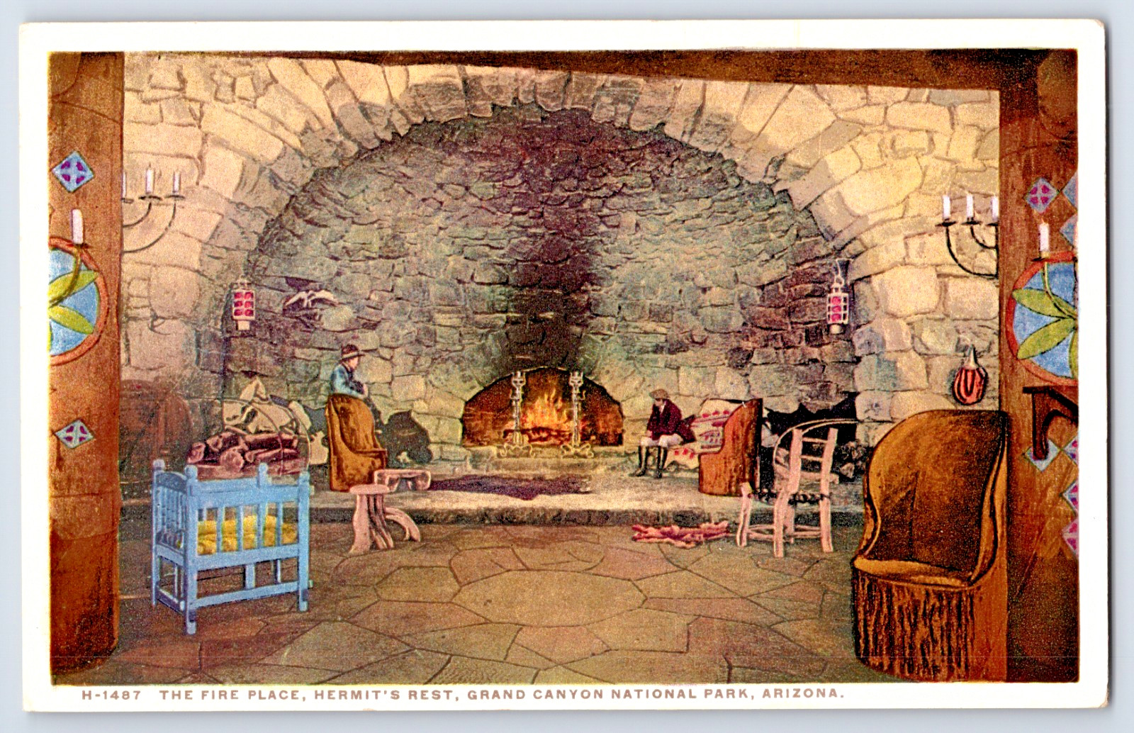 Grand Canyon Hermit’s Rest Interior Fireplace Fred Harvey 1920s Unused Postcard