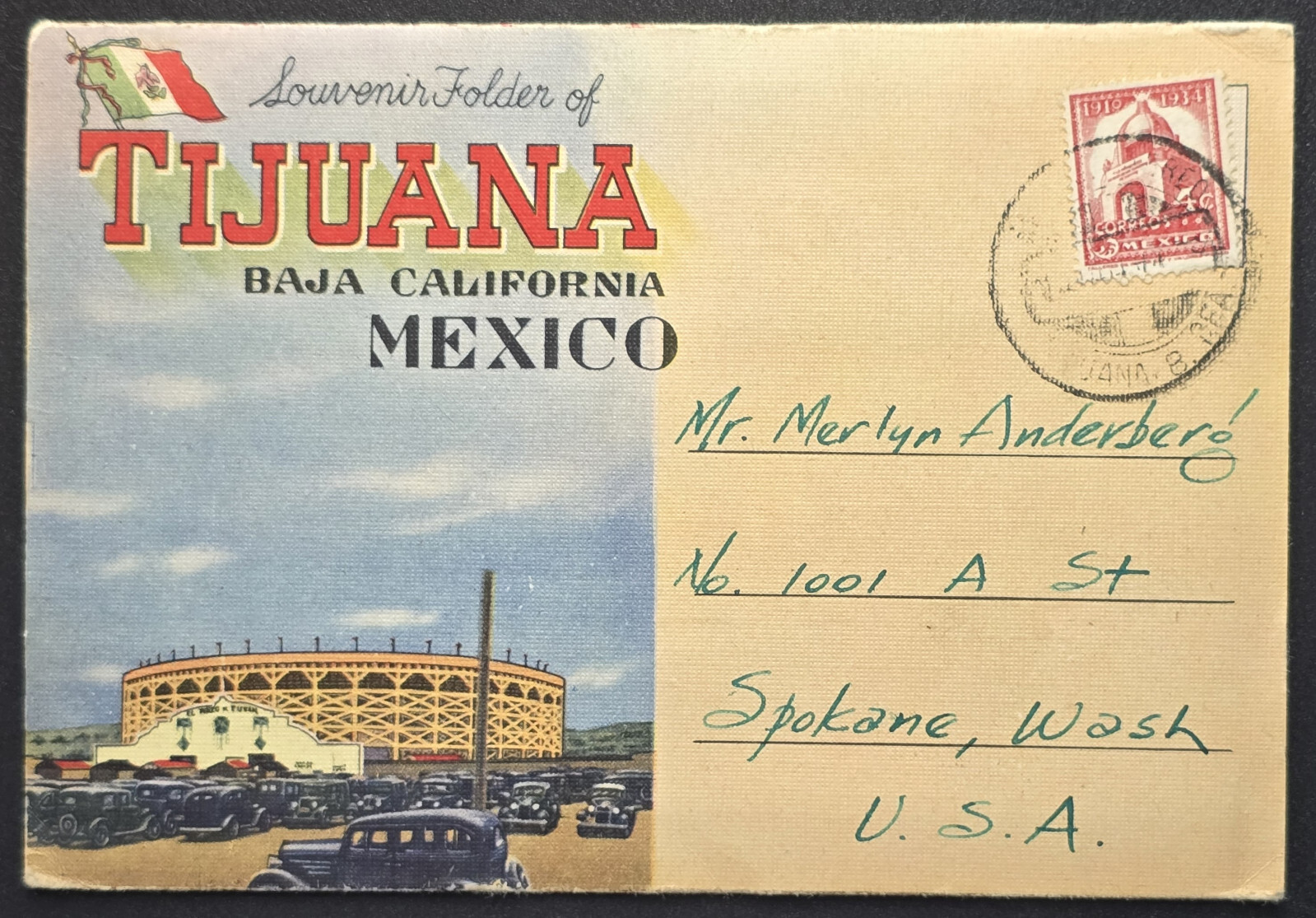 1930s Souvenir Folder of Tijuana Mexico – Linen Postcards Bullfighting Cars