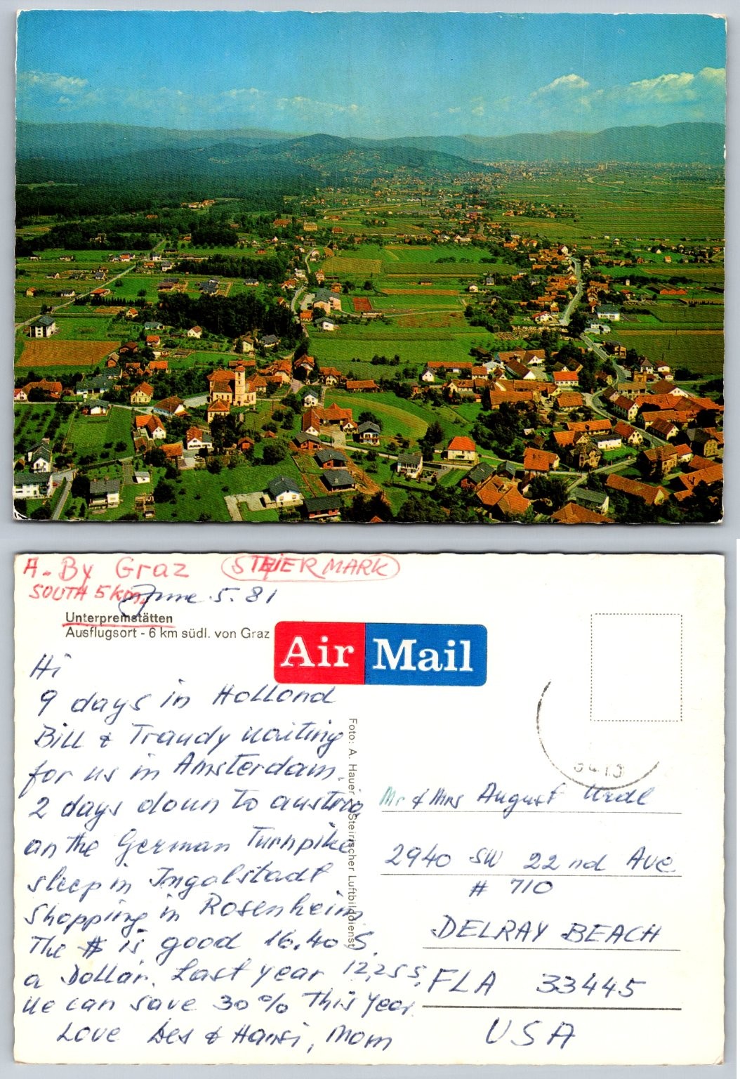 Unterpremstätten Graz Austria Aerial View Postcard 1981 Styria Europe