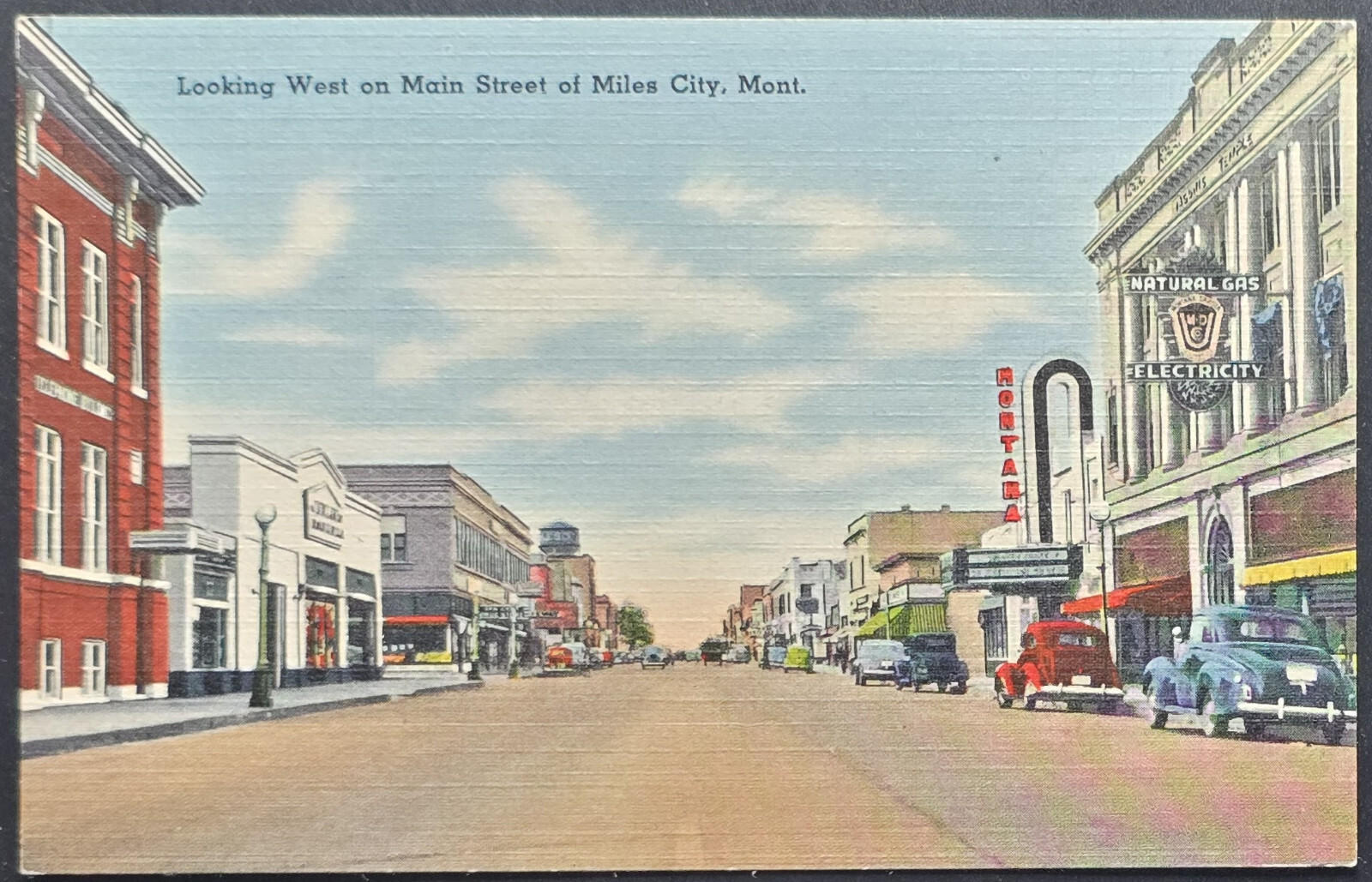 Miles City Montana Main Street View Linen Postcard Tichnor Bros Unused 1940s