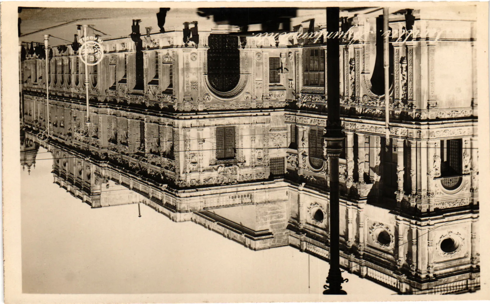 Vintage Postcard- Ornate historic facade with decorative detailing; corner of